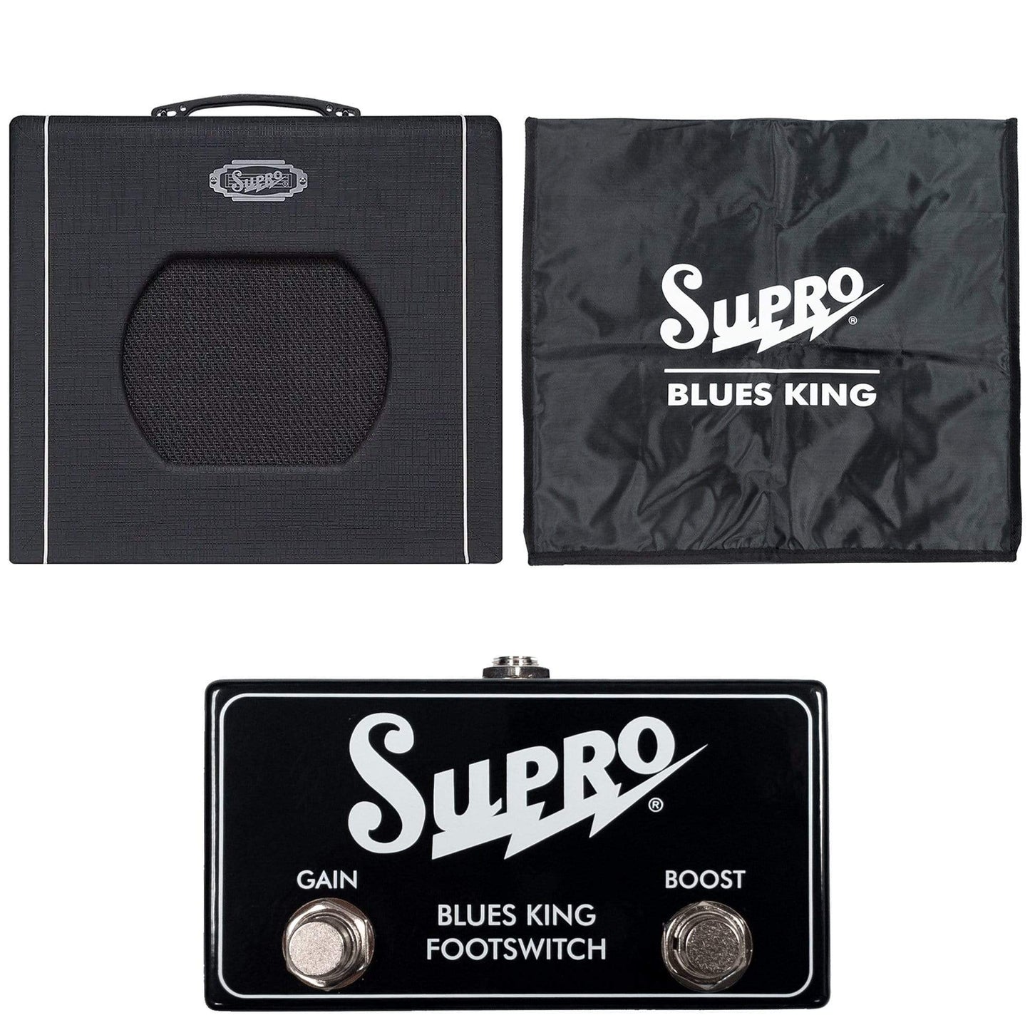 Supro Blues King 12 15-Watt 1X12 Combo Amp w/Spring Reverb, Custom BK12 Speaker, Amp Cover and Footswitch Bundle Amps / Guitar Combos