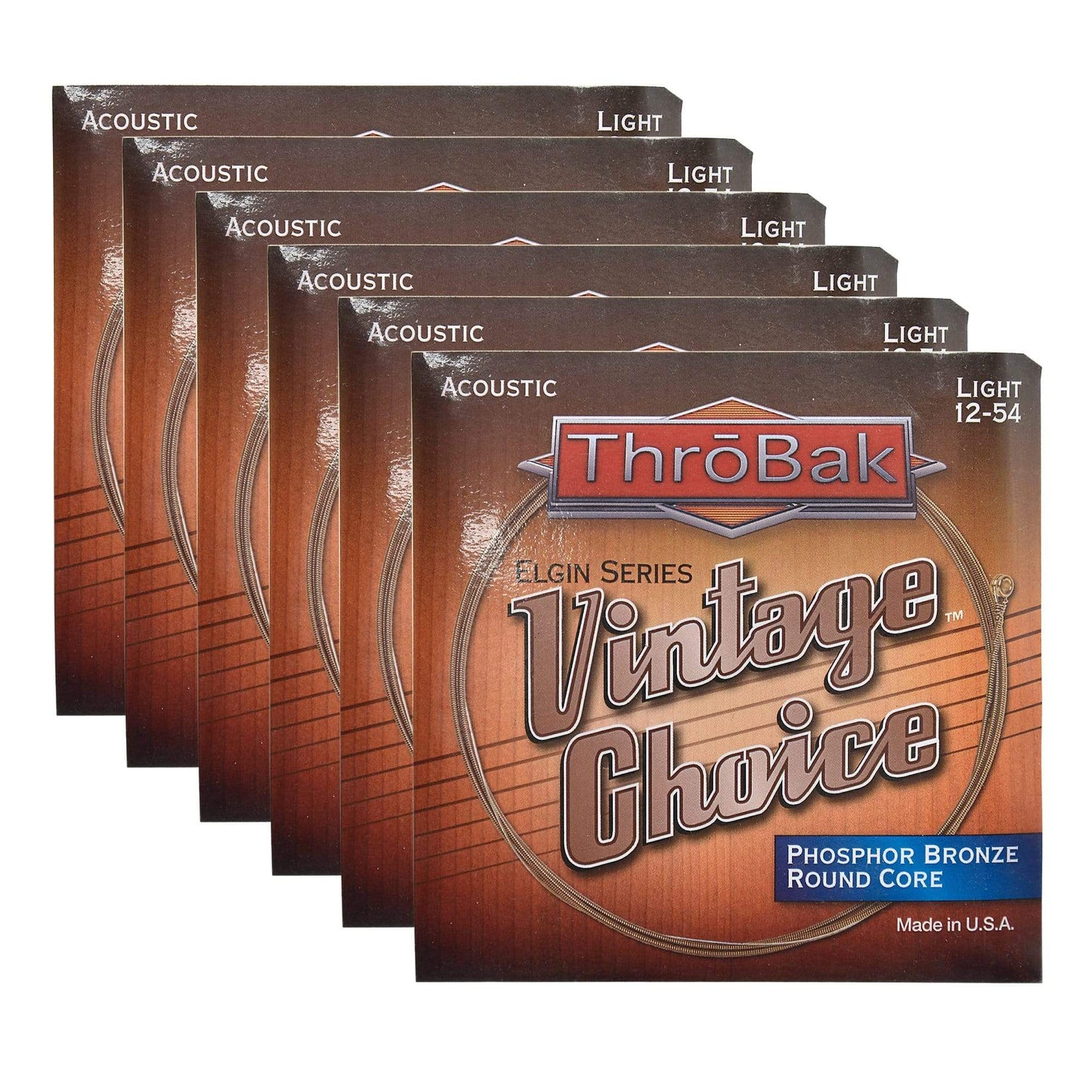 ThroBak Round Wound Phosphor Bronze Round Core Light Acoustic String Set (12-54) 6 Pack Bundle Accessories / Strings / Guitar Strings