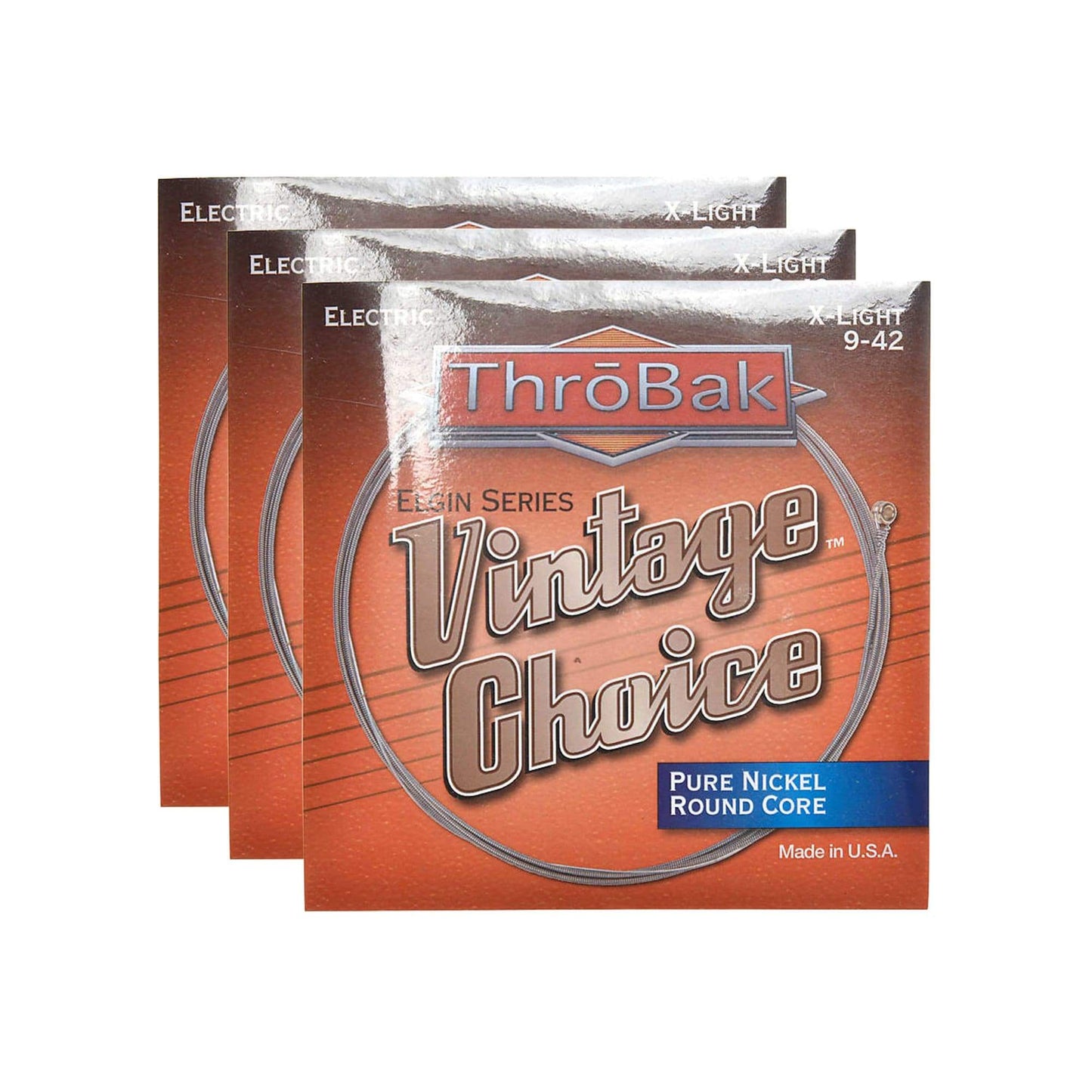 ThroBak Round Wound Pure Nickel Round Core X-Light Electric String Set (9-42) 3 Pack Bundle Accessories / Strings / Guitar Strings