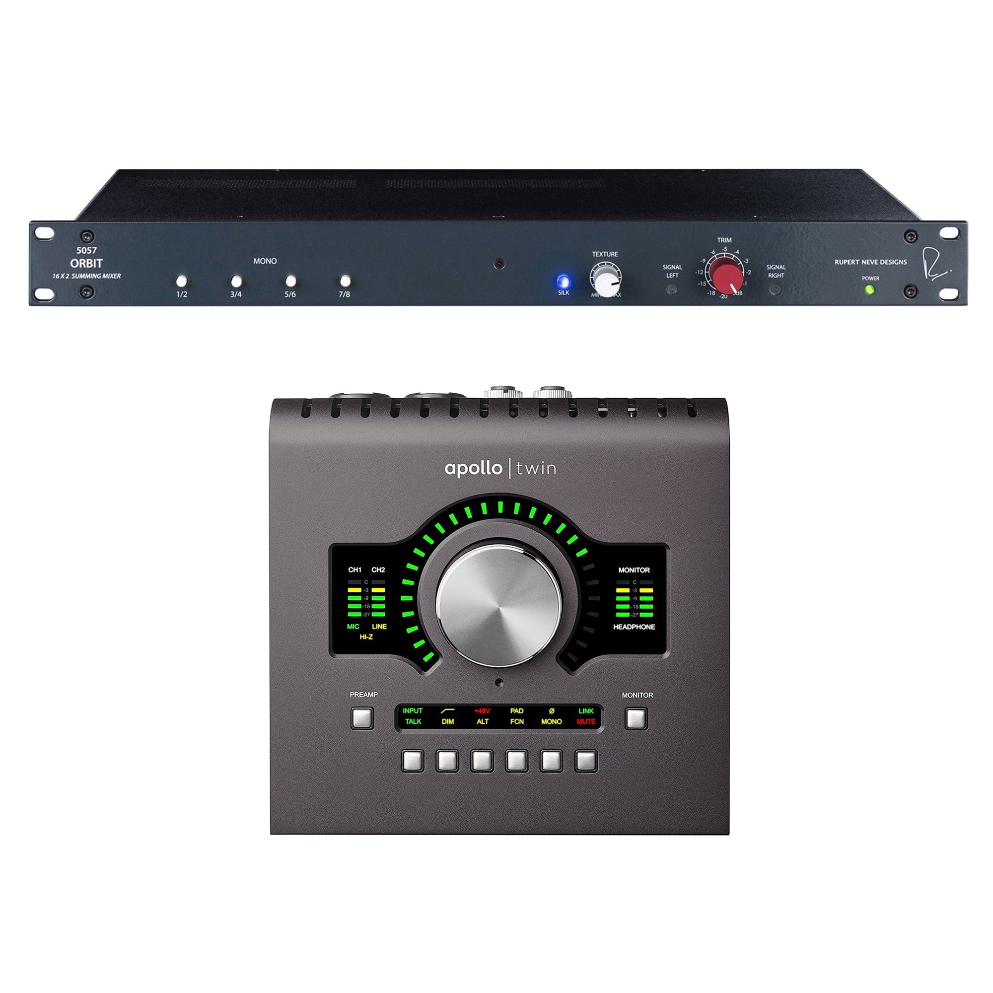 Universal Audio Apollo Twin MkII Heritage Edition w/ DUO Processing Interface Bundle and Rupert Neve Designs 5057 Orbit 16 x 2 Summing Mixer Bundle Pro Audio / Mixers
