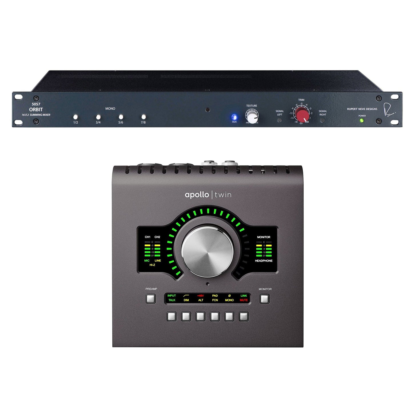 Universal Audio Apollo Twin MkII Heritage Edition w/ DUO Processing Interface Bundle and Rupert Neve Designs 5057 Orbit 16 x 2 Summing Mixer Bundle Pro Audio / Mixers