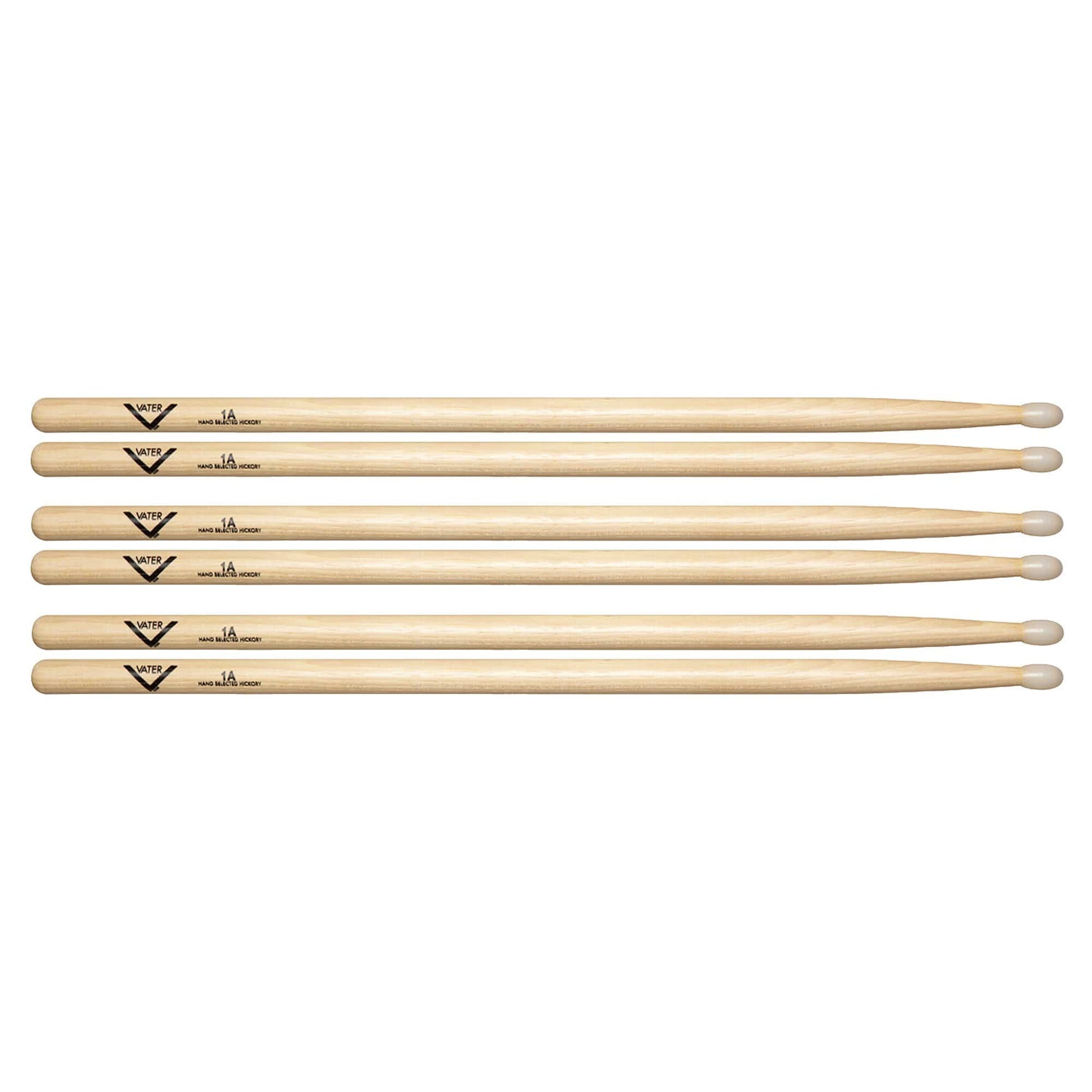 Vater Hickory 1A Nylon Tip Drum Sticks (3 Pair Bundle) Drums and Percussion / Parts and Accessories / Drum Sticks and Mallets