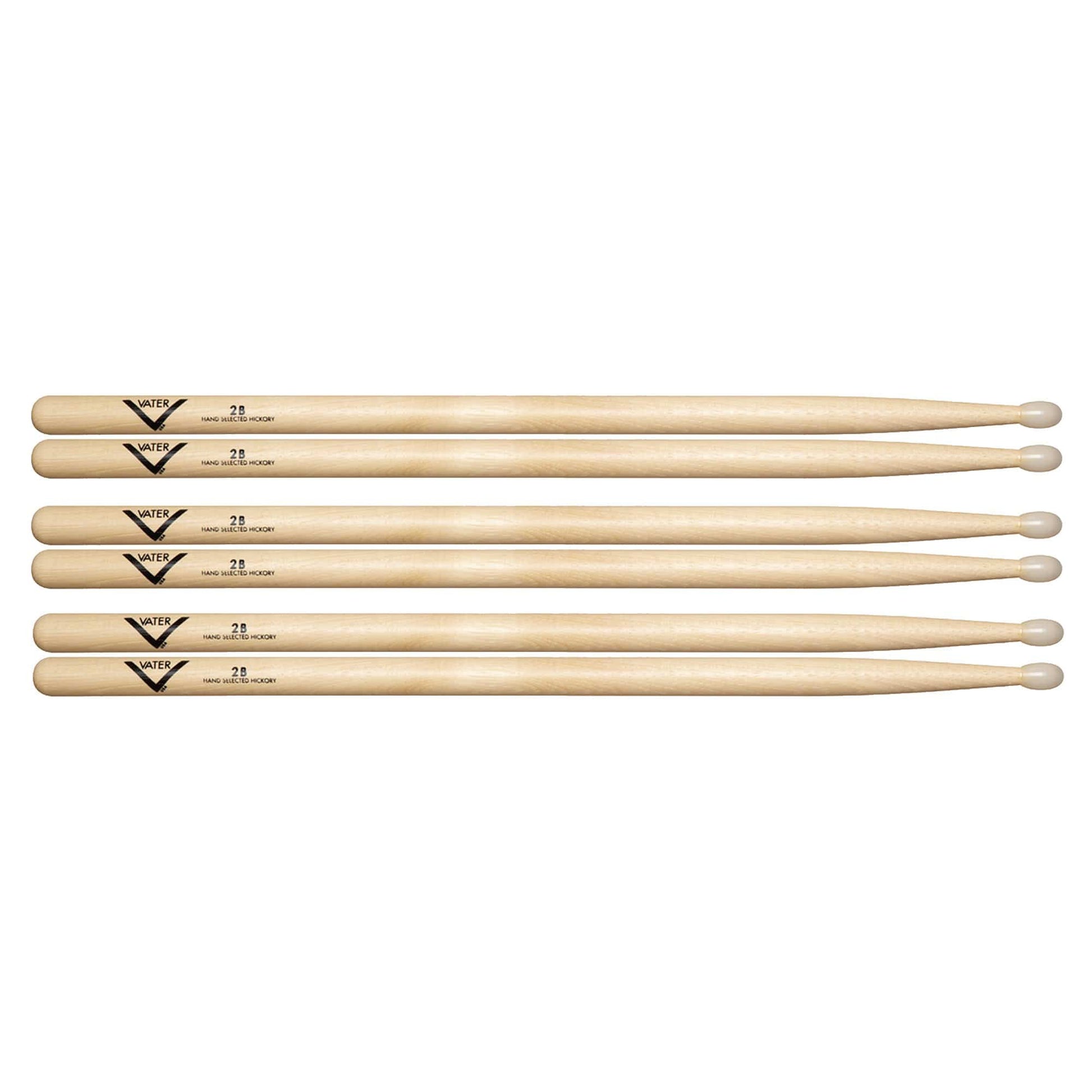 Vater Hickory 2B Nylon Tip Drum Sticks (3 Pair Bundle) Drums and Percussion / Parts and Accessories / Drum Sticks and Mallets