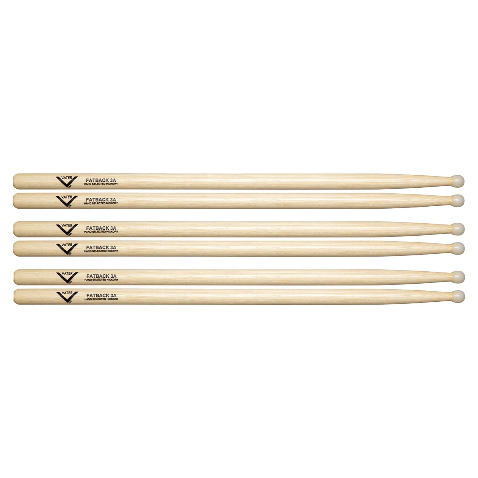 Vater Hickory 3A Fatback Nylon Tip Drum Sticks (3 Pair Bundle) Drums and Percussion / Parts and Accessories / Drum Sticks and Mallets