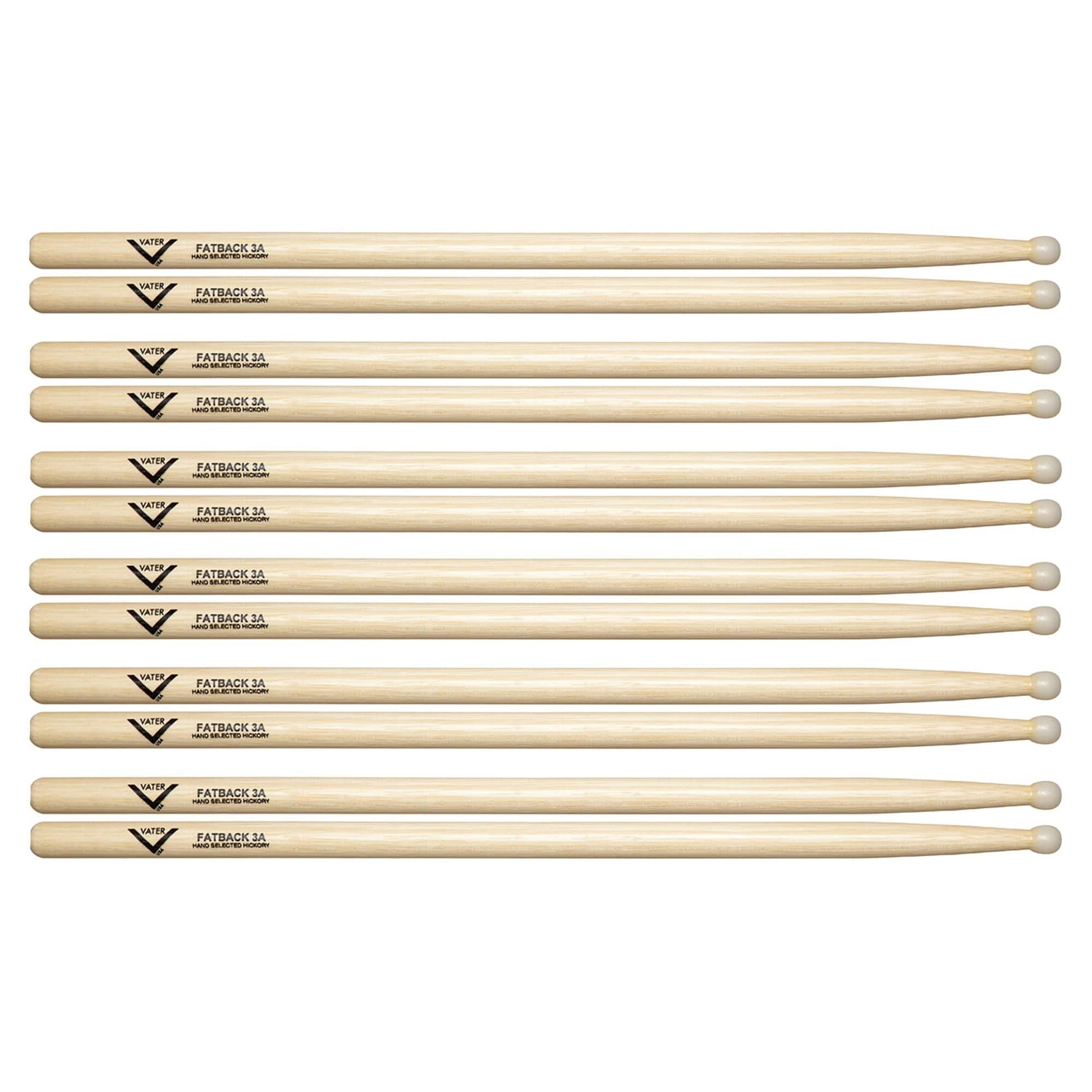 Vater Hickory 3A Fatback Nylon Tip Drum Sticks (6 Pair Bundle) Drums and Percussion / Parts and Accessories / Drum Sticks and Mallets