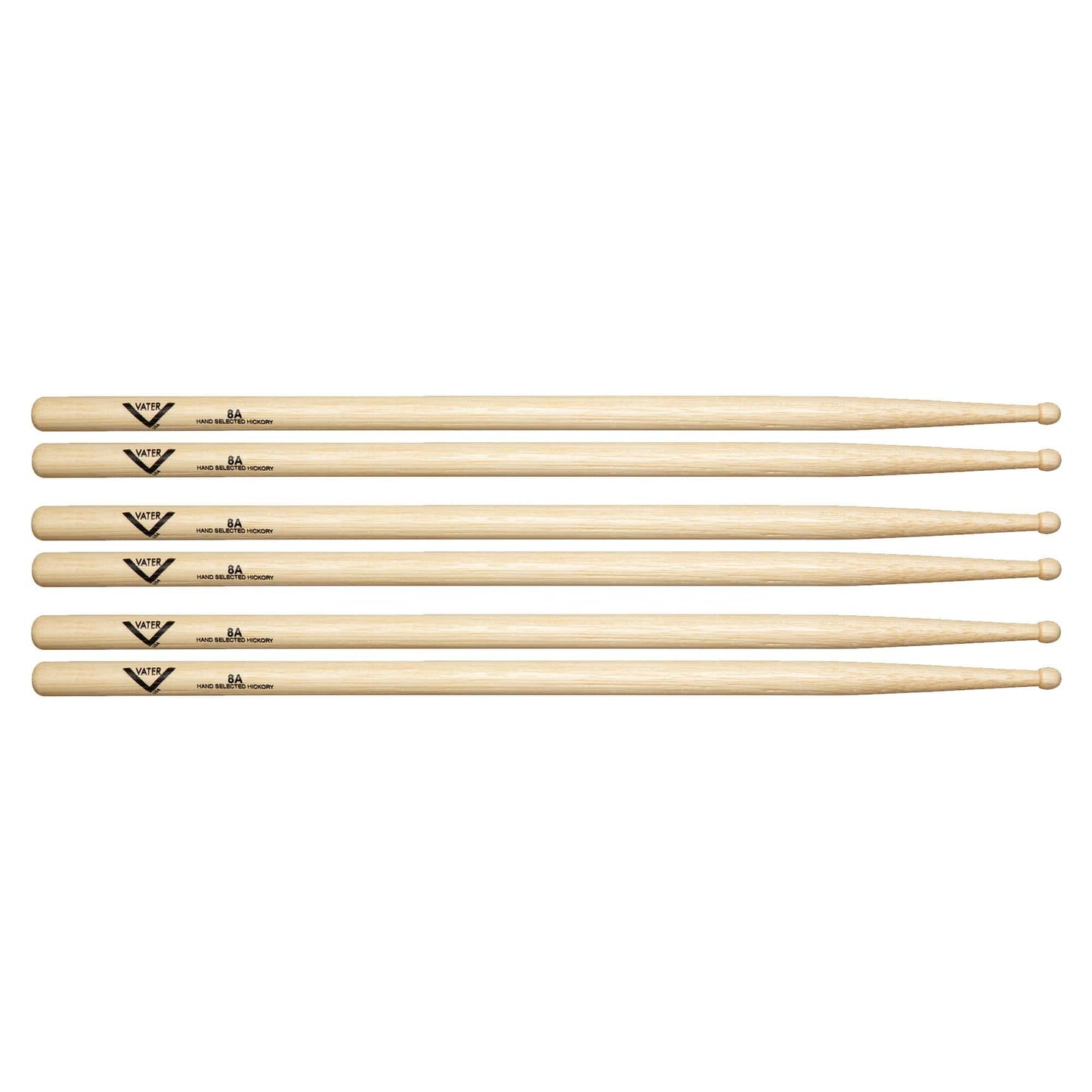 Vater Hickory 8A Wood Tip Drum Sticks (3 Pair Bundle) Drums and Percussion / Parts and Accessories / Drum Sticks and Mallets