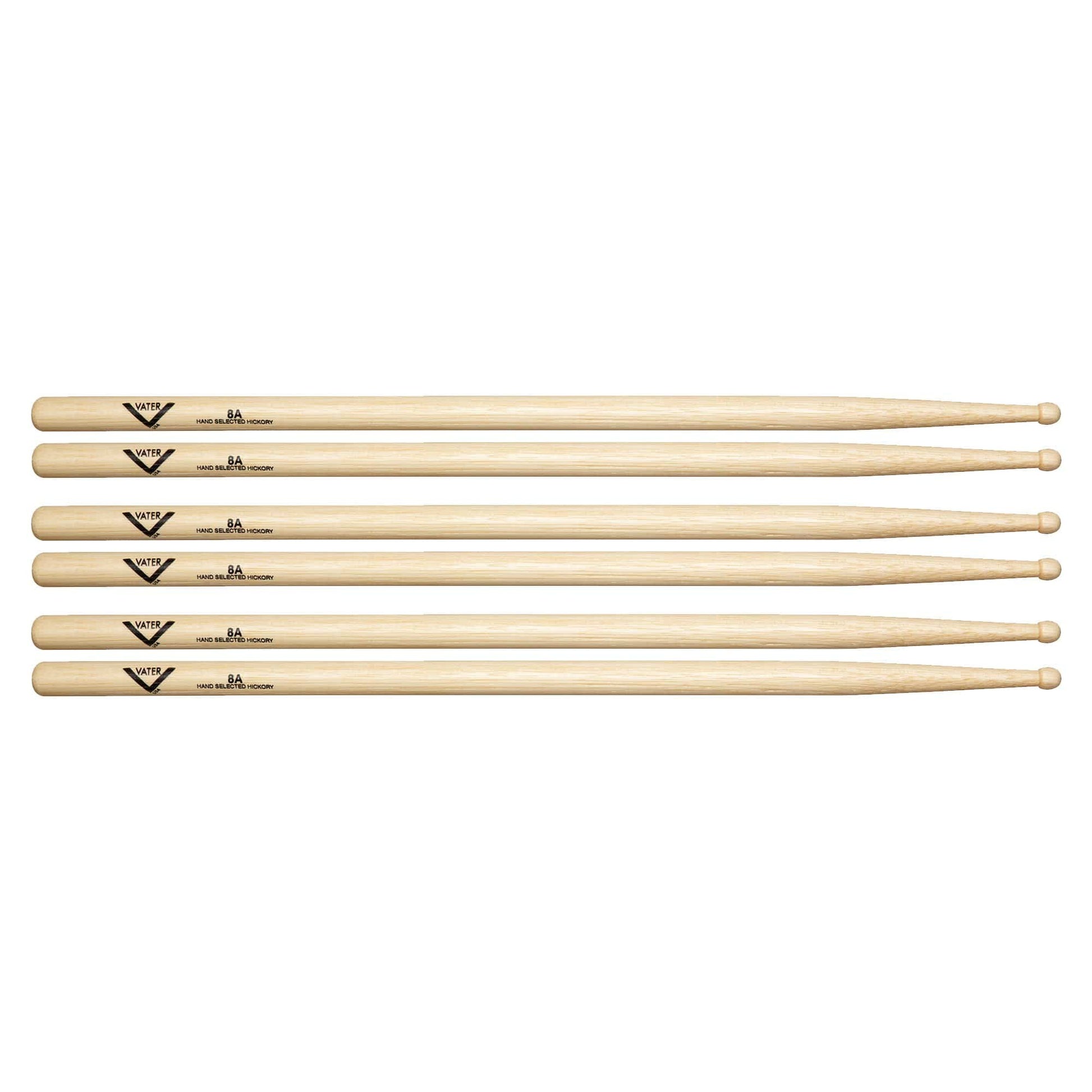Vater Hickory 8A Wood Tip Drum Sticks (3 Pair Bundle) Drums and Percussion / Parts and Accessories / Drum Sticks and Mallets