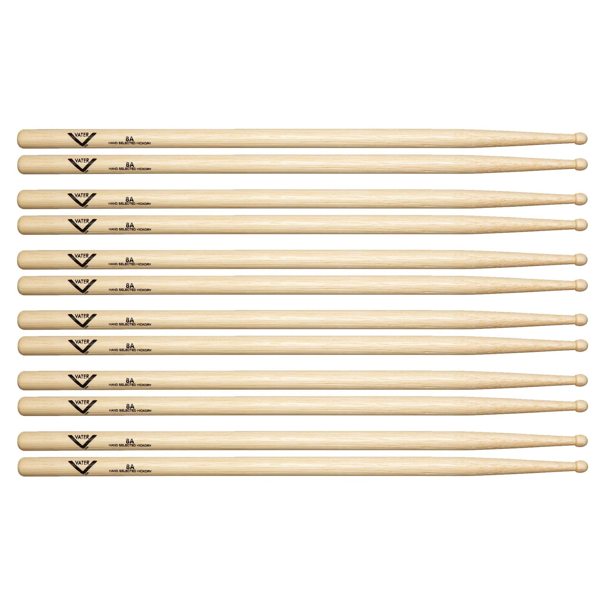 Vater Hickory 8A Wood Tip Drum Sticks (6 Pair Bundle) Drums and Percussion / Parts and Accessories / Drum Sticks and Mallets