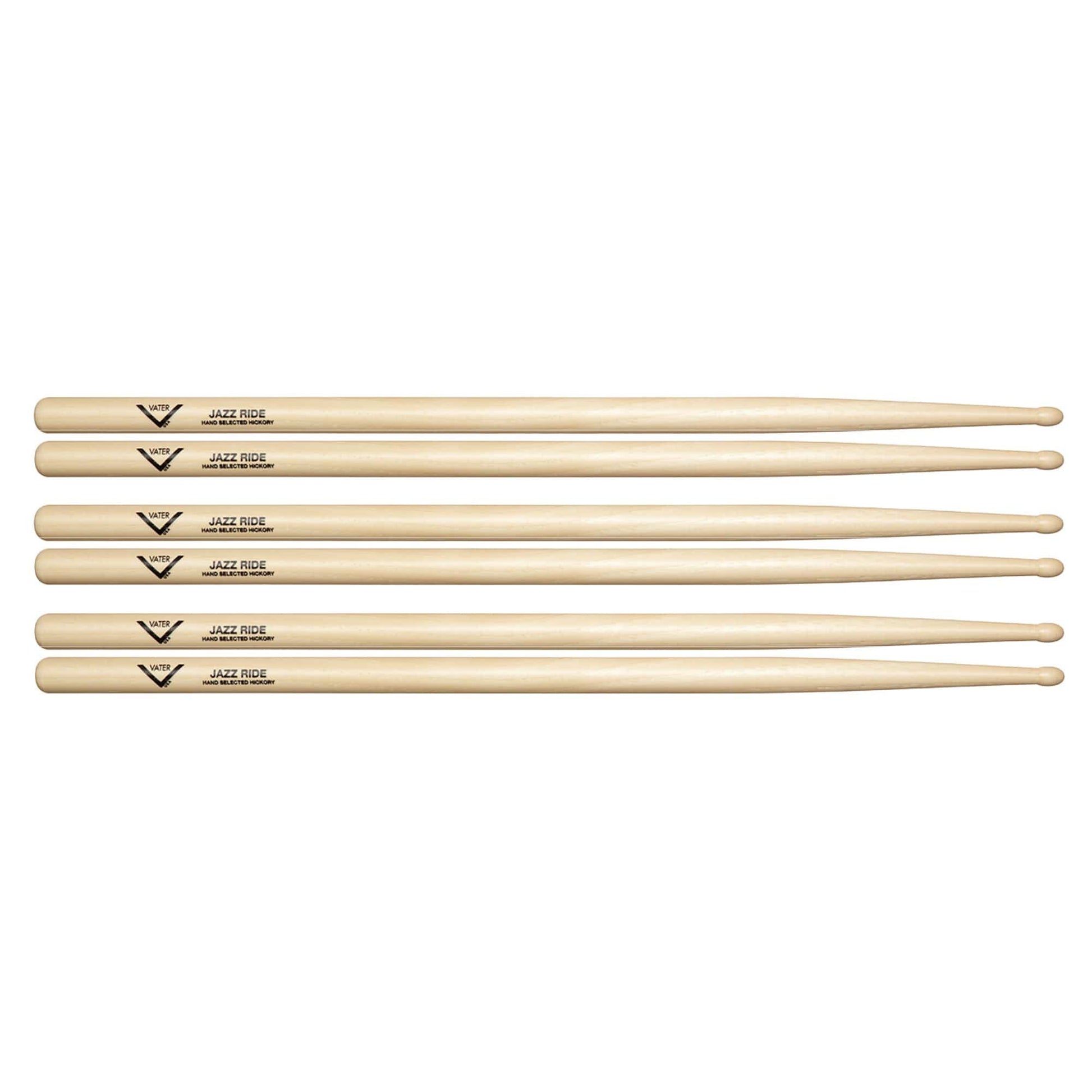 Vater Hickory Jazz Ride Wood Tip Drum Sticks (3 Pair Bundle) Drums and Percussion / Parts and Accessories / Drum Sticks and Mallets