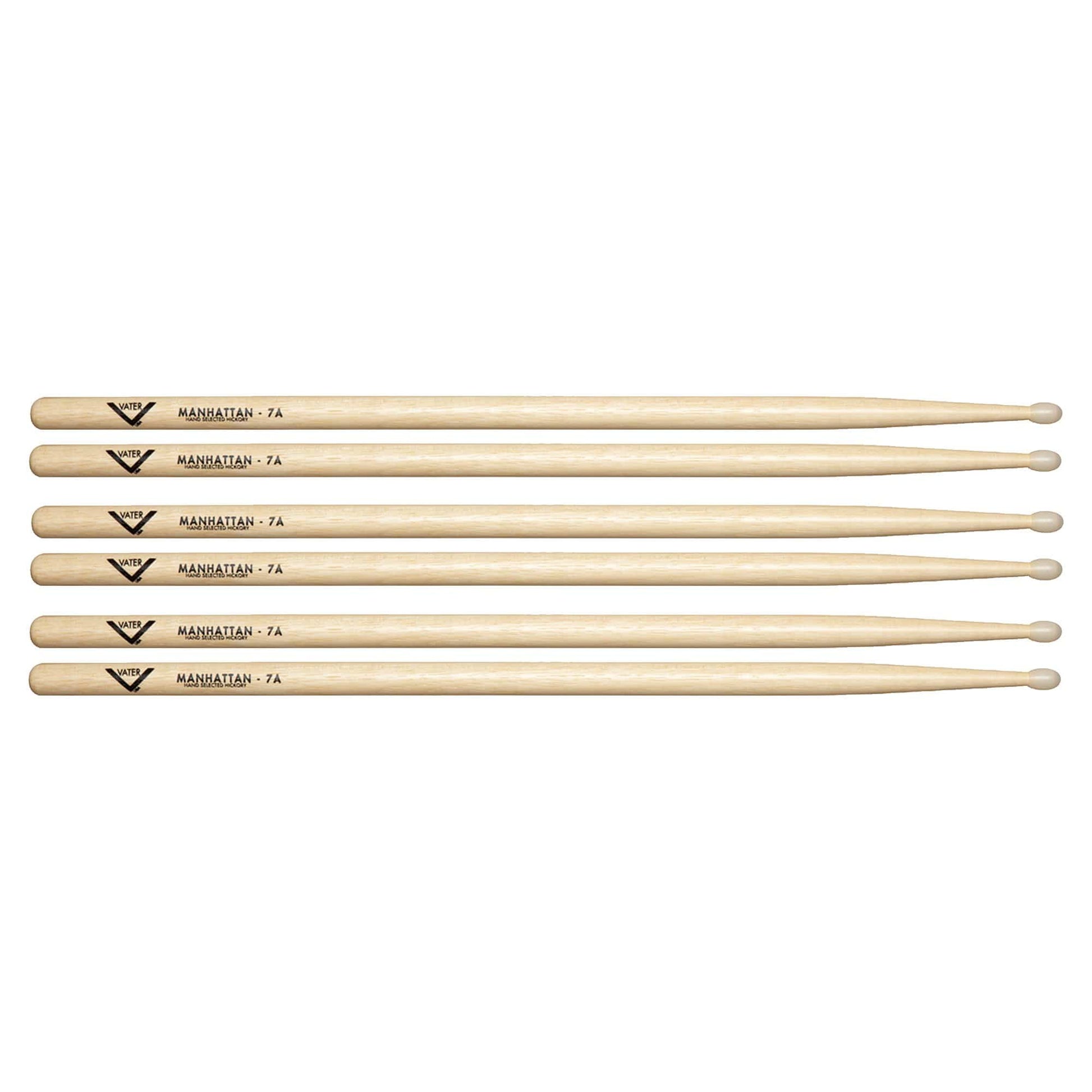 Vater Hickory Manhattan 7A Nylon Tip Drum Sticks (3 Pair Bundle) Drums and Percussion / Parts and Accessories / Drum Sticks and Mallets