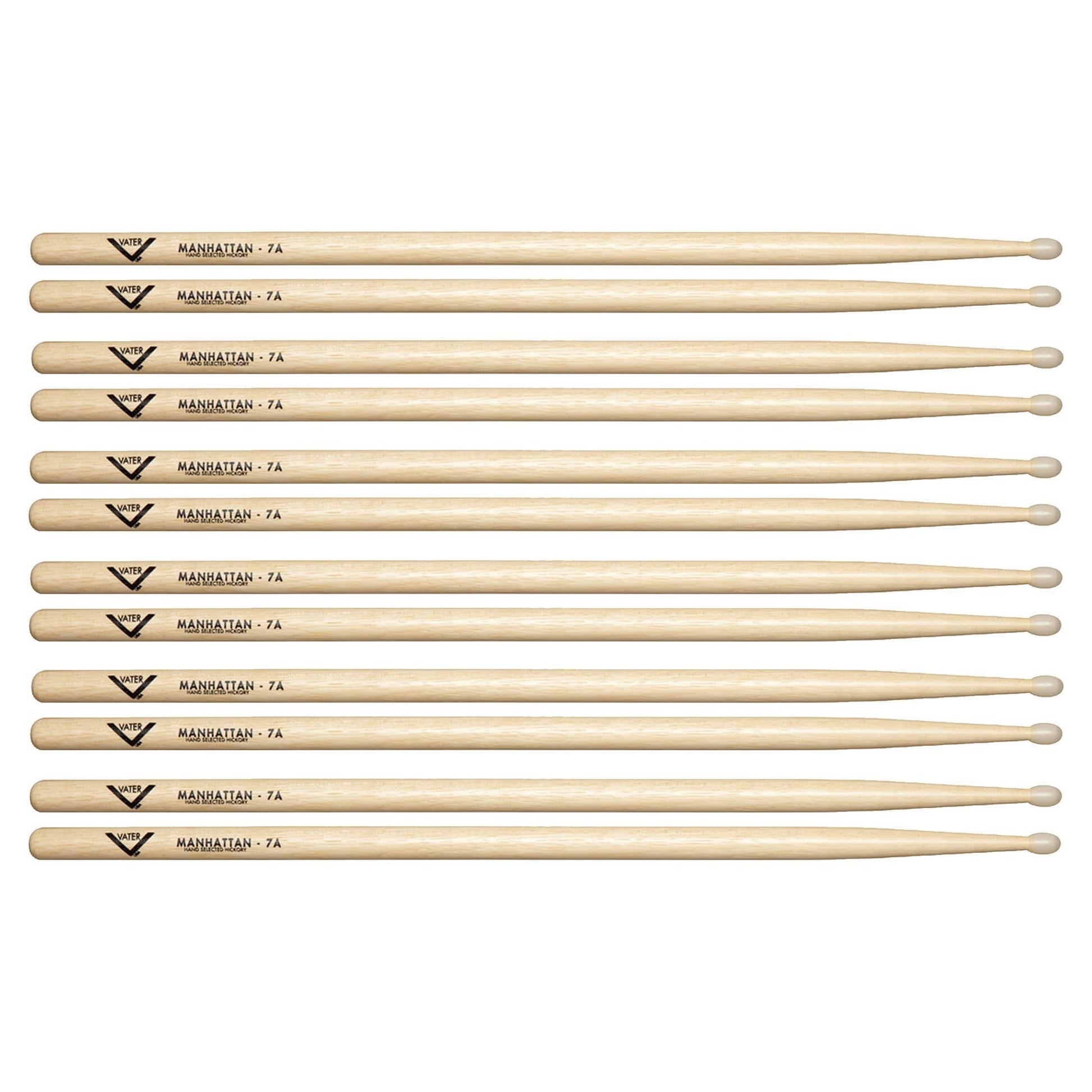 Vater Hickory Manhattan 7A Nylon Tip Drum Sticks (6 Pair Bundle) Drums and Percussion / Parts and Accessories / Drum Sticks and Mallets