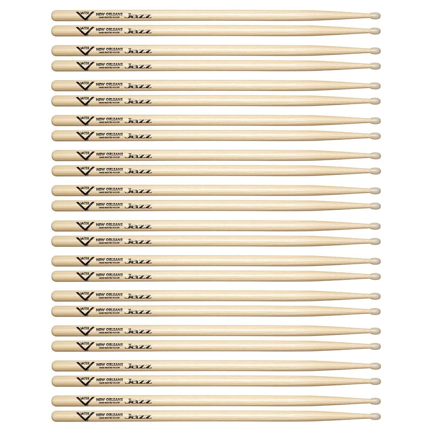 Vater Hickory New Orleans Jazz Nylon Tip Drum Sticks (12 Pair Bundle) Drums and Percussion / Parts and Accessories / Drum Sticks and Mallets