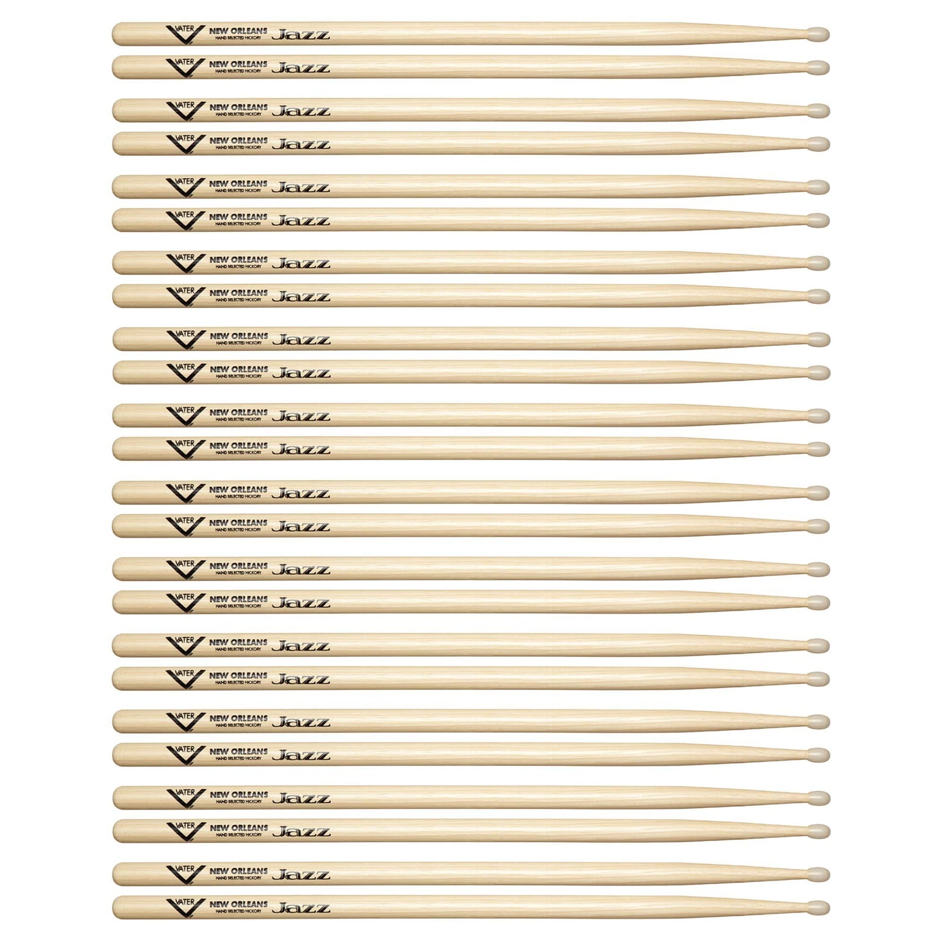 Vater Hickory New Orleans Jazz Nylon Tip Drum Sticks (12 Pair Bundle) Drums and Percussion / Parts and Accessories / Drum Sticks and Mallets