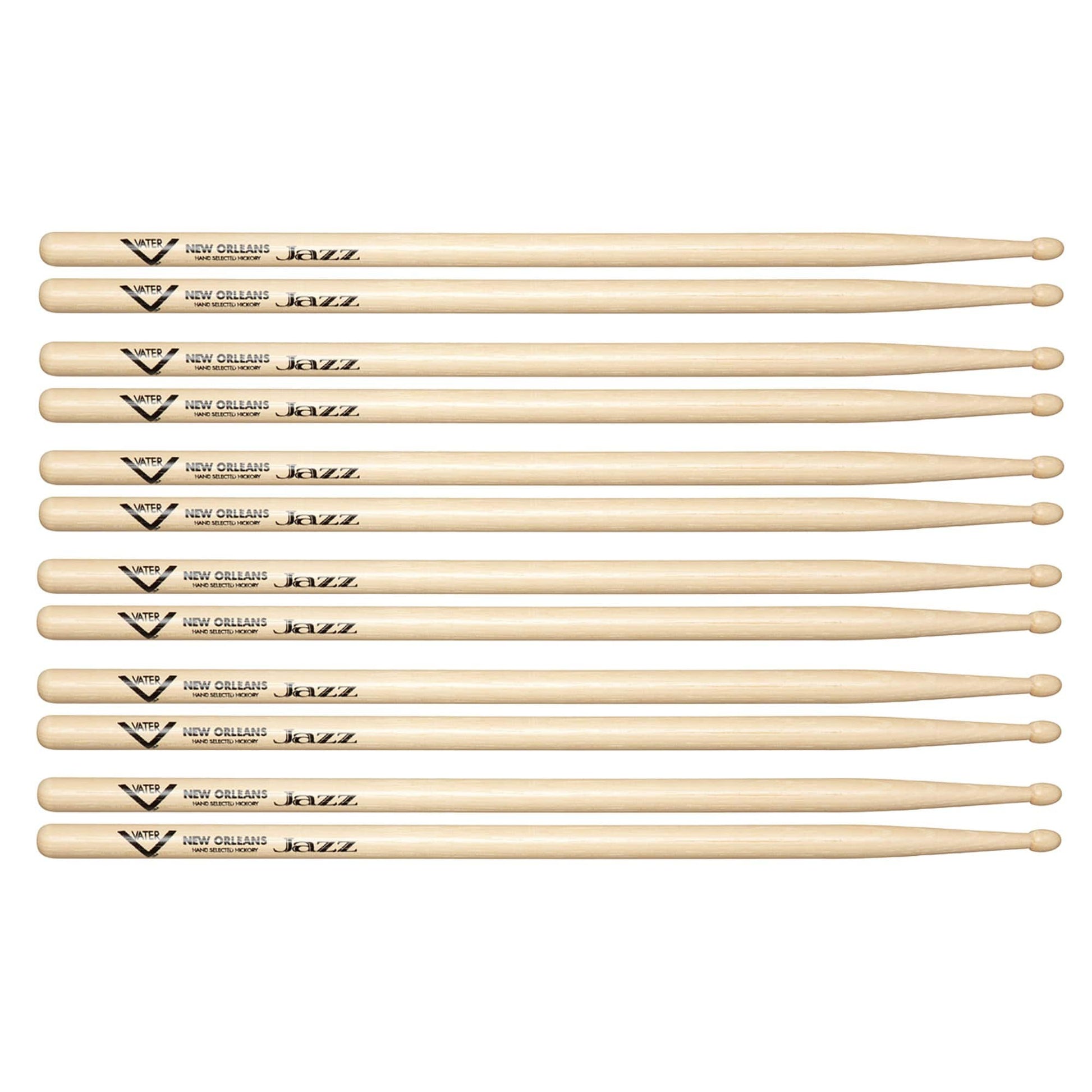 Vater Hickory New Orleans Jazz Wood Tip Drum Sticks (6 Pair Bundle) Drums and Percussion / Parts and Accessories / Drum Sticks and Mallets