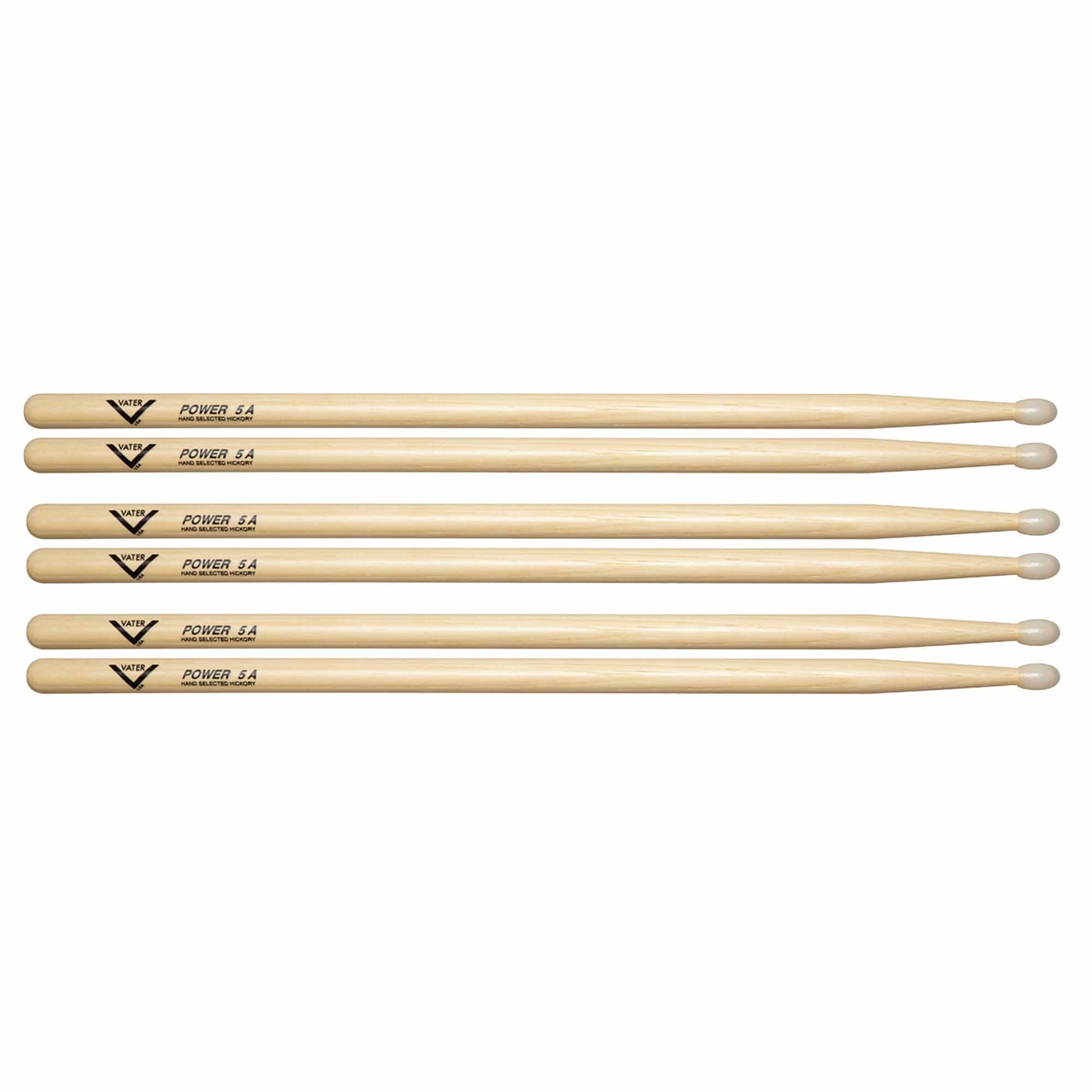 Vater Hickory Power 5A Nylon Tip Drum Sticks (3 Pair Bundle) Drums and Percussion / Parts and Accessories / Drum Sticks and Mallets