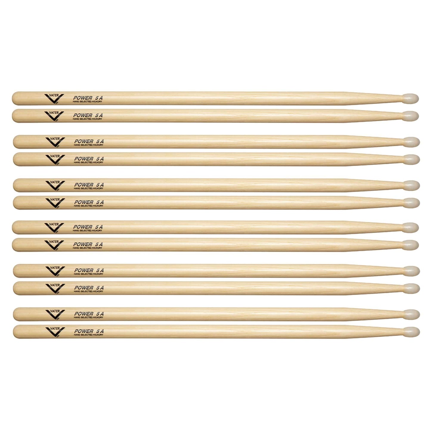 Vater Hickory Power 5A Nylon Tip Drum Sticks (6 Pair Bundle) Drums and Percussion / Parts and Accessories / Drum Sticks and Mallets