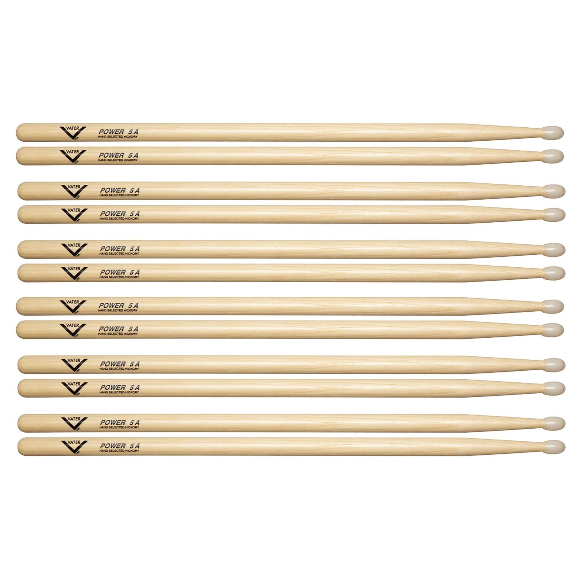 Vater Hickory Power 5A Nylon Tip Drum Sticks (6 Pair Bundle) Drums and Percussion / Parts and Accessories / Drum Sticks and Mallets