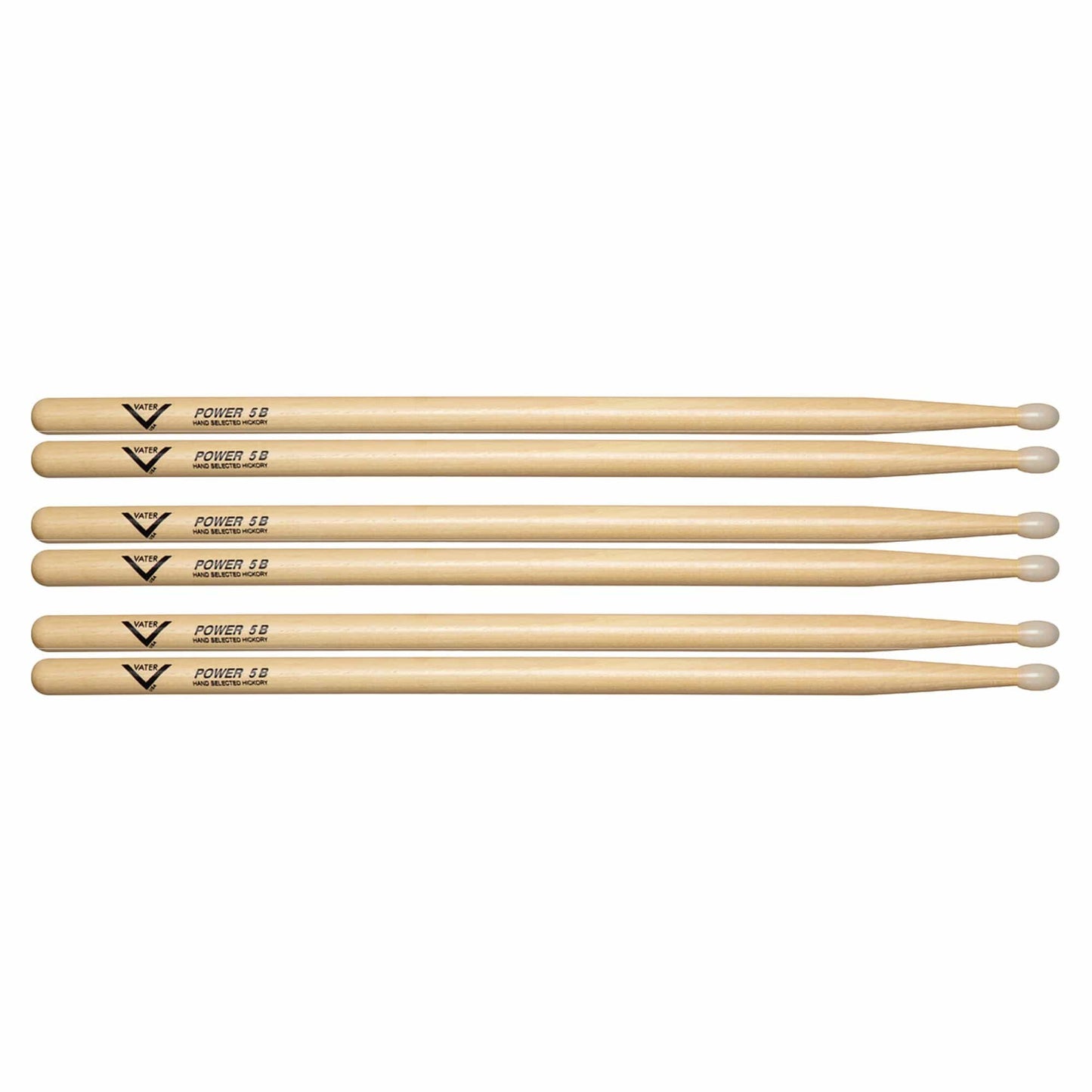 Vater Hickory Power 5B Nylon Tip Drum Sticks (3 Pair Bundle) Drums and Percussion / Parts and Accessories / Drum Sticks and Mallets