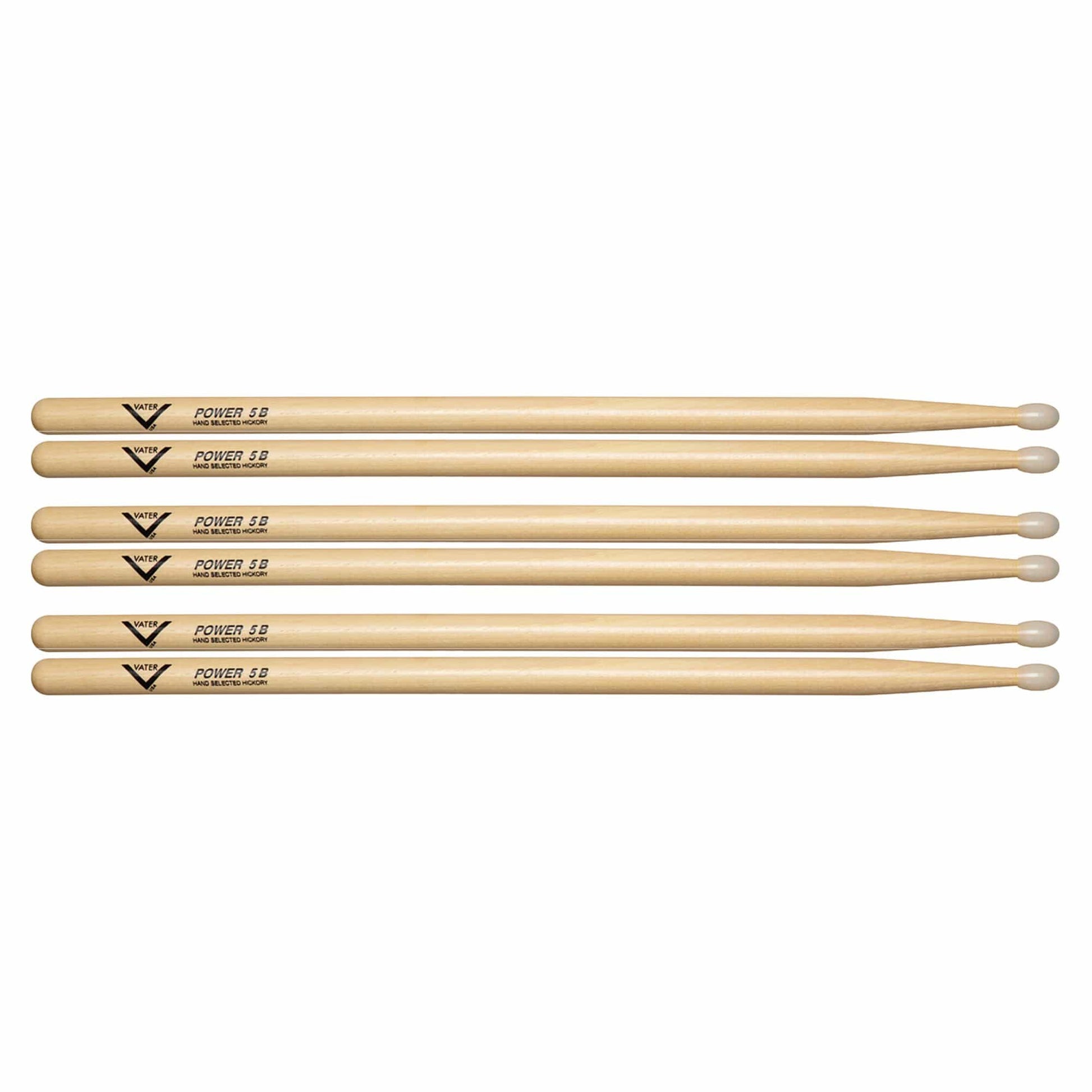 Vater Hickory Power 5B Nylon Tip Drum Sticks (3 Pair Bundle) Drums and Percussion / Parts and Accessories / Drum Sticks and Mallets