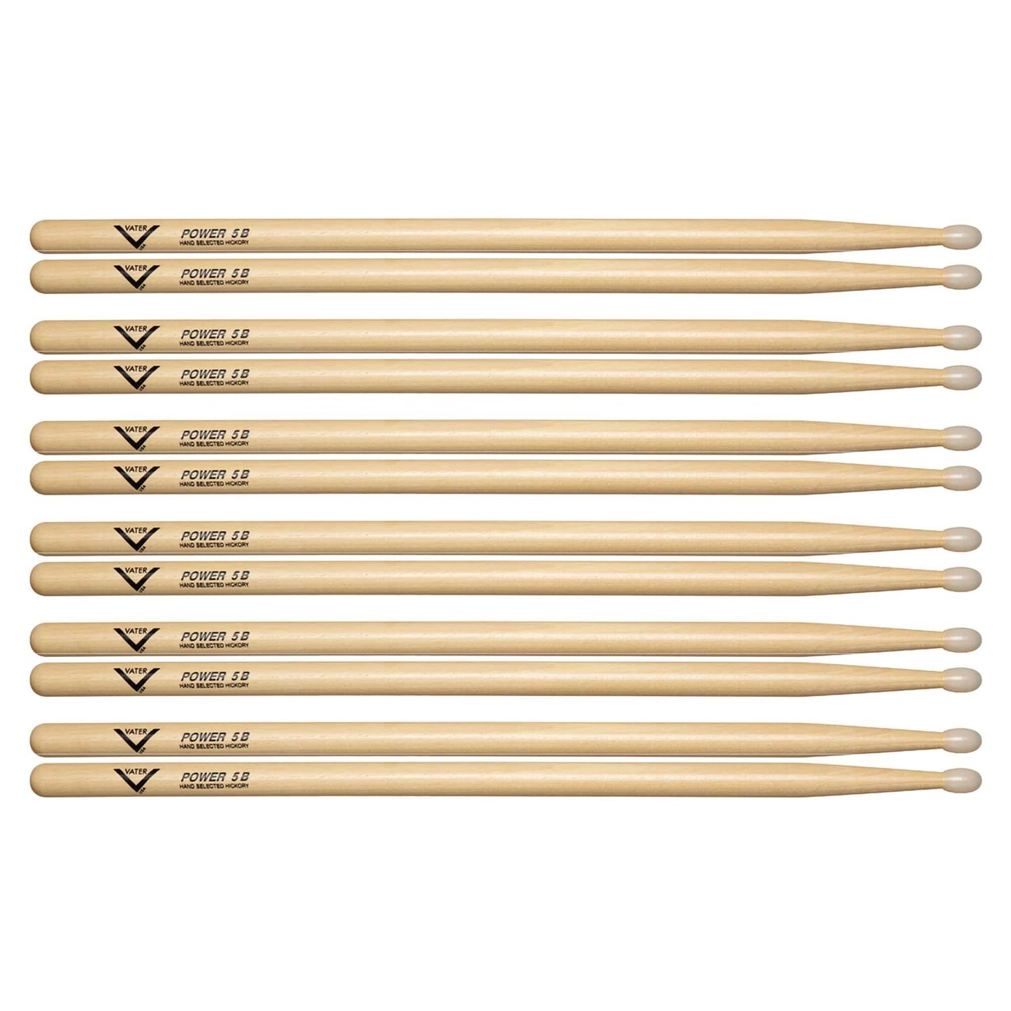 Vater Hickory Power 5B Nylon Tip Drum Sticks (6 Pair Bundle) Drums and Percussion / Parts and Accessories / Drum Sticks and Mallets