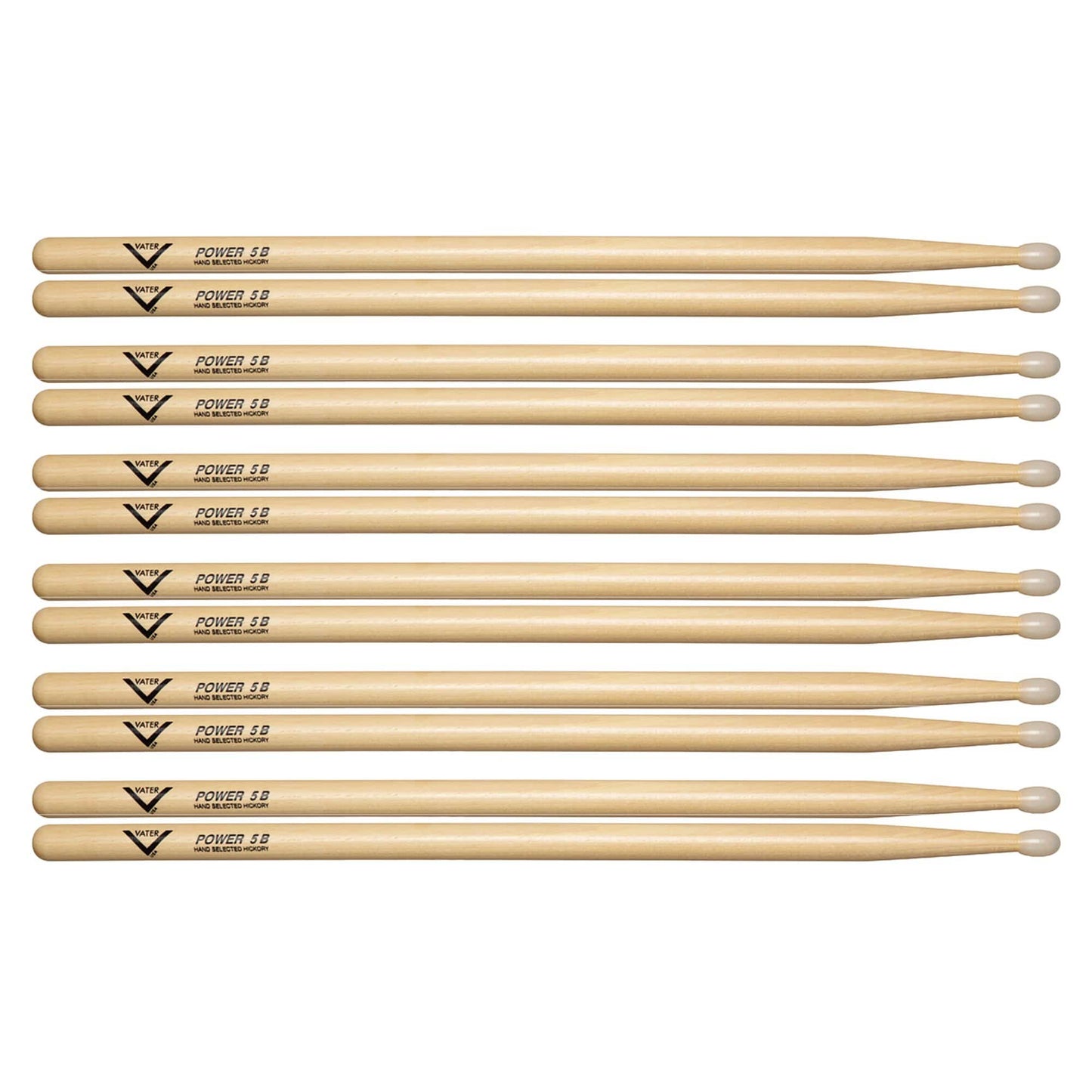 Vater Hickory Power 5B Nylon Tip Drum Sticks (6 Pair Bundle) Drums and Percussion / Parts and Accessories / Drum Sticks and Mallets