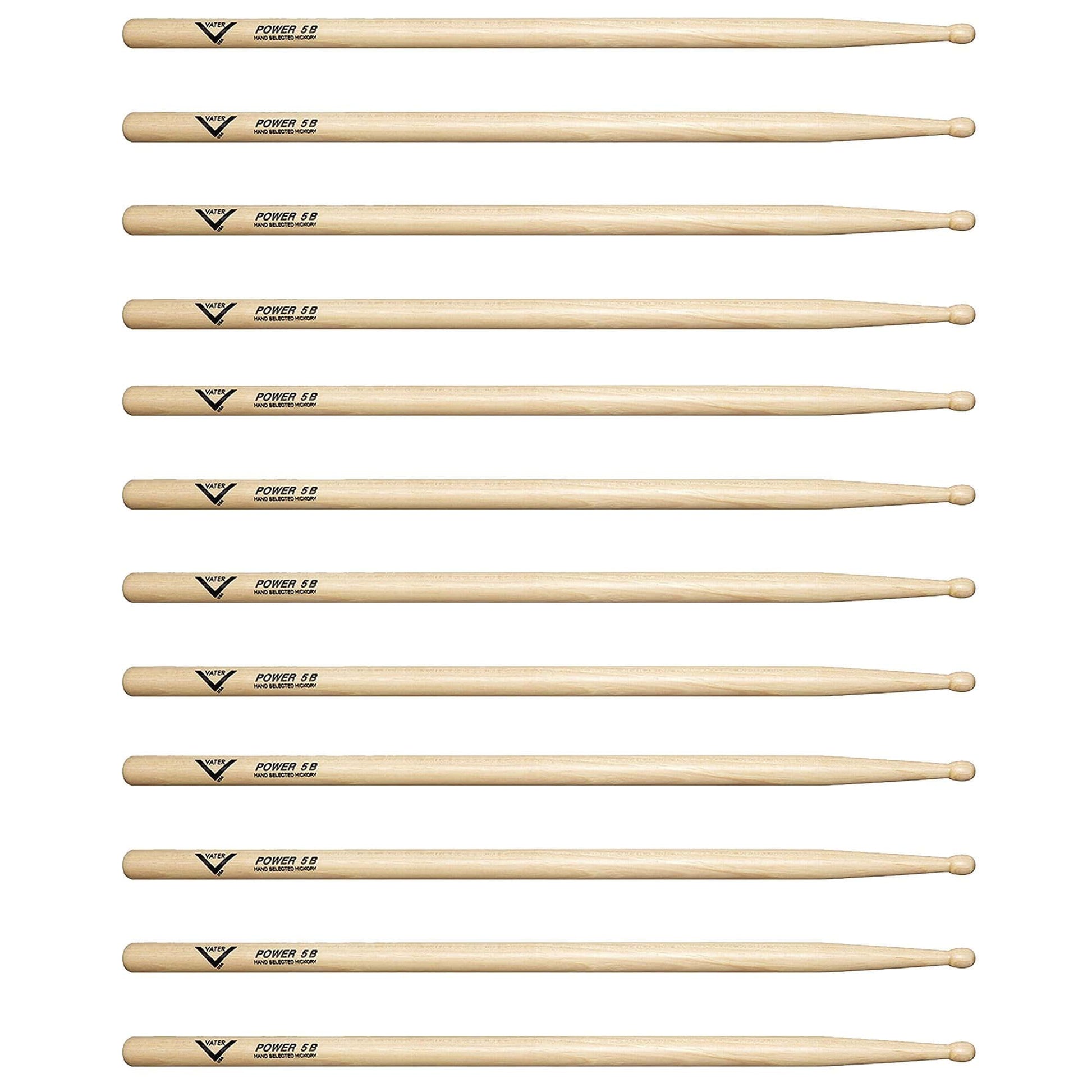 Vater Hickory Power 5B Wood Tip Drum Sticks (6 Pair Bundle) Drums and Percussion / Parts and Accessories / Drum Sticks and Mallets