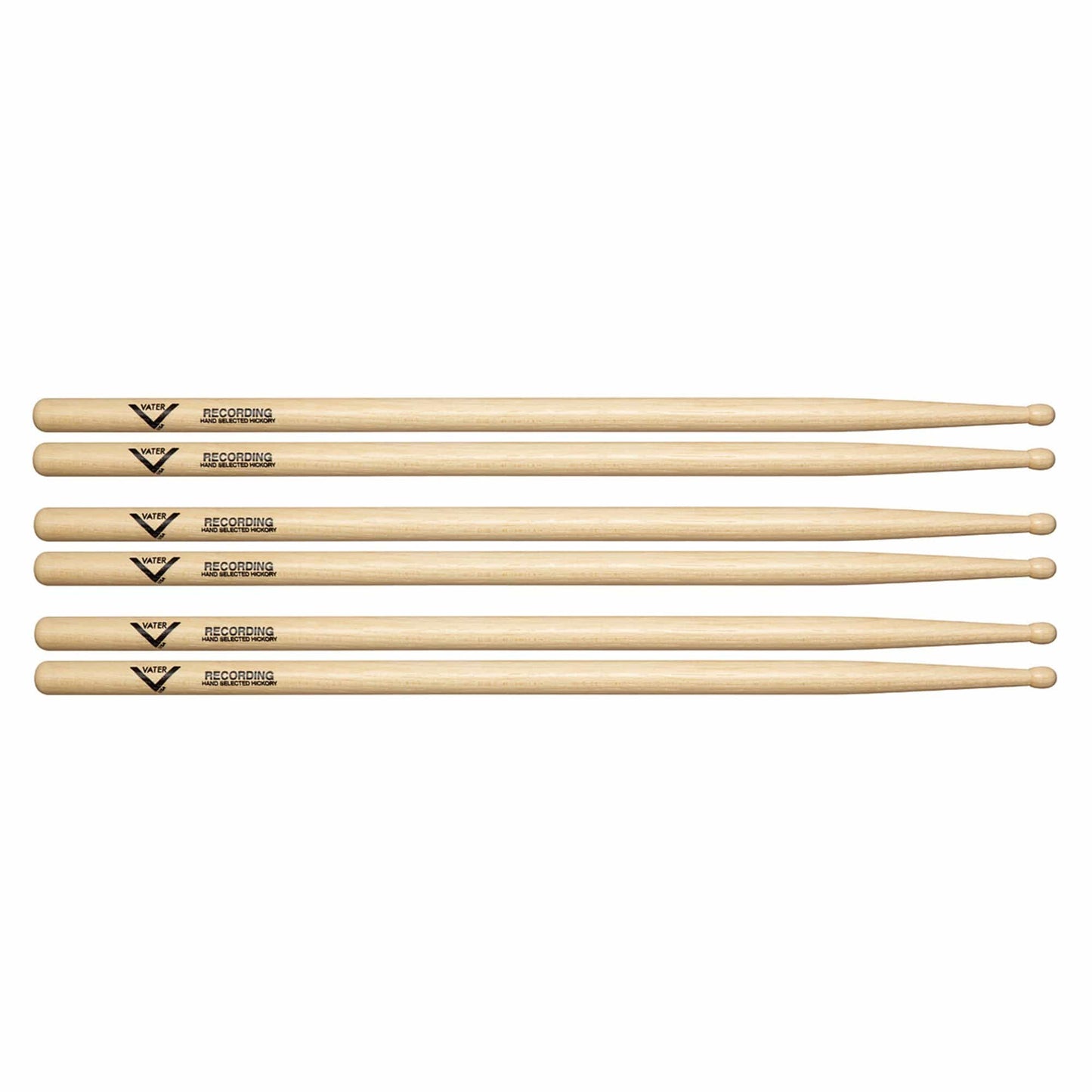 Vater Hickory Recording Wood Tip Drum Sticks (3 Pair Bundle) Drums and Percussion / Parts and Accessories / Drum Sticks and Mallets
