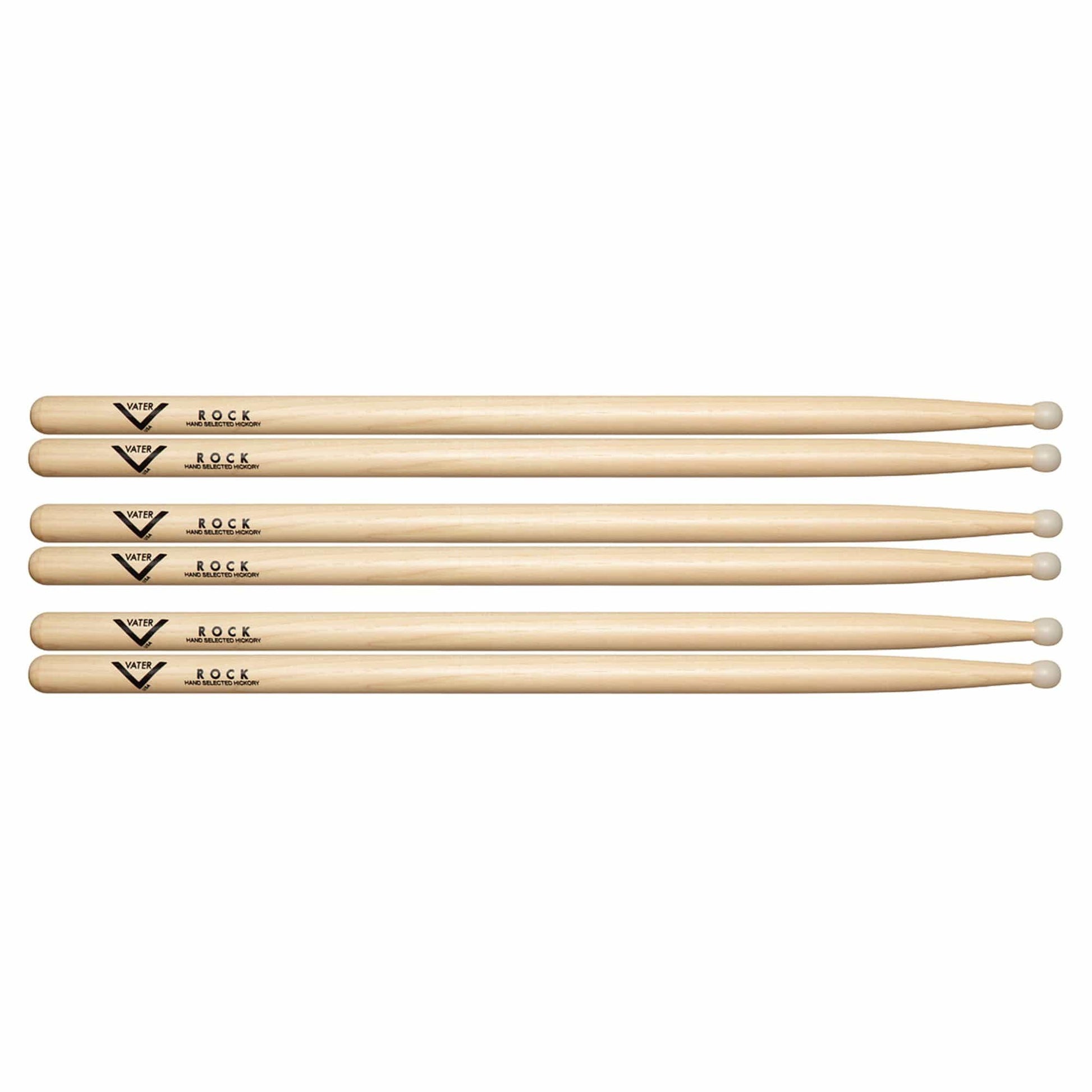 Vater Hickory Rock Nylon Tip Drum Sticks (3 Pair Bundle) Drums and Percussion / Parts and Accessories / Drum Sticks and Mallets