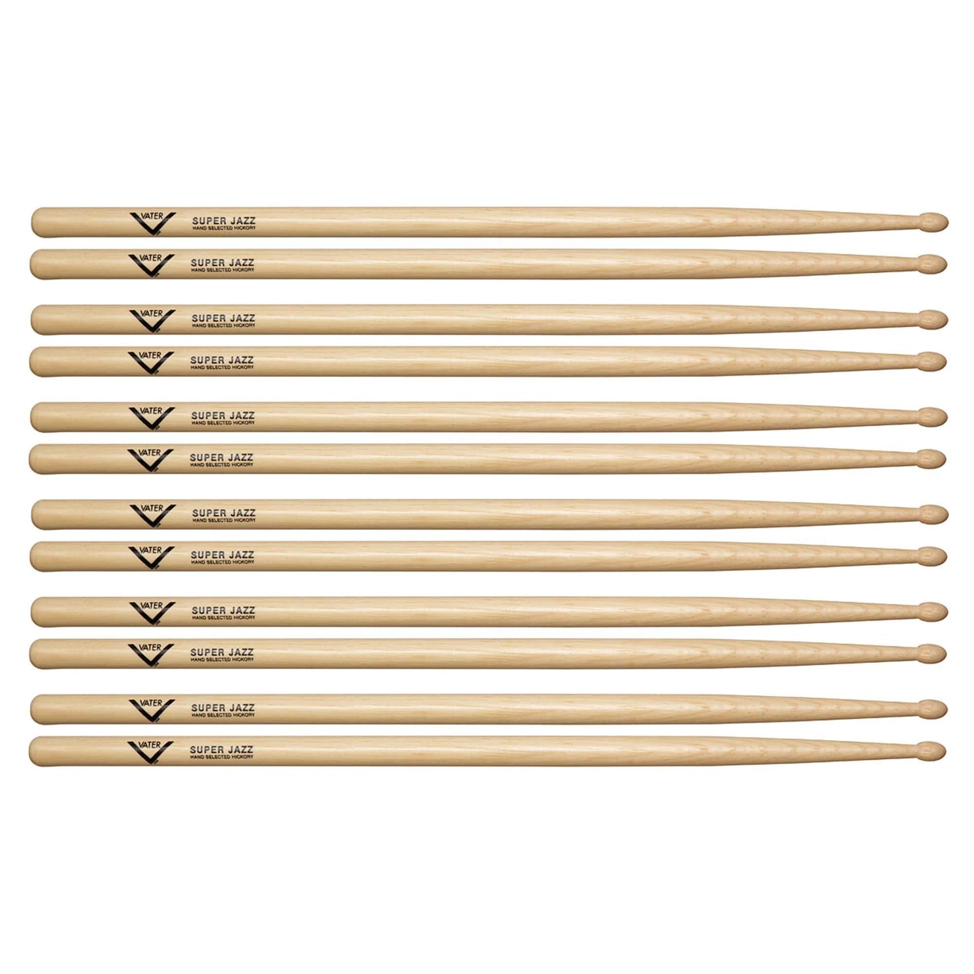 Vater Hickory Super Jazz Wood Tip Drum Sticks (6 Pair Bundle) Drums and Percussion / Parts and Accessories / Drum Sticks and Mallets