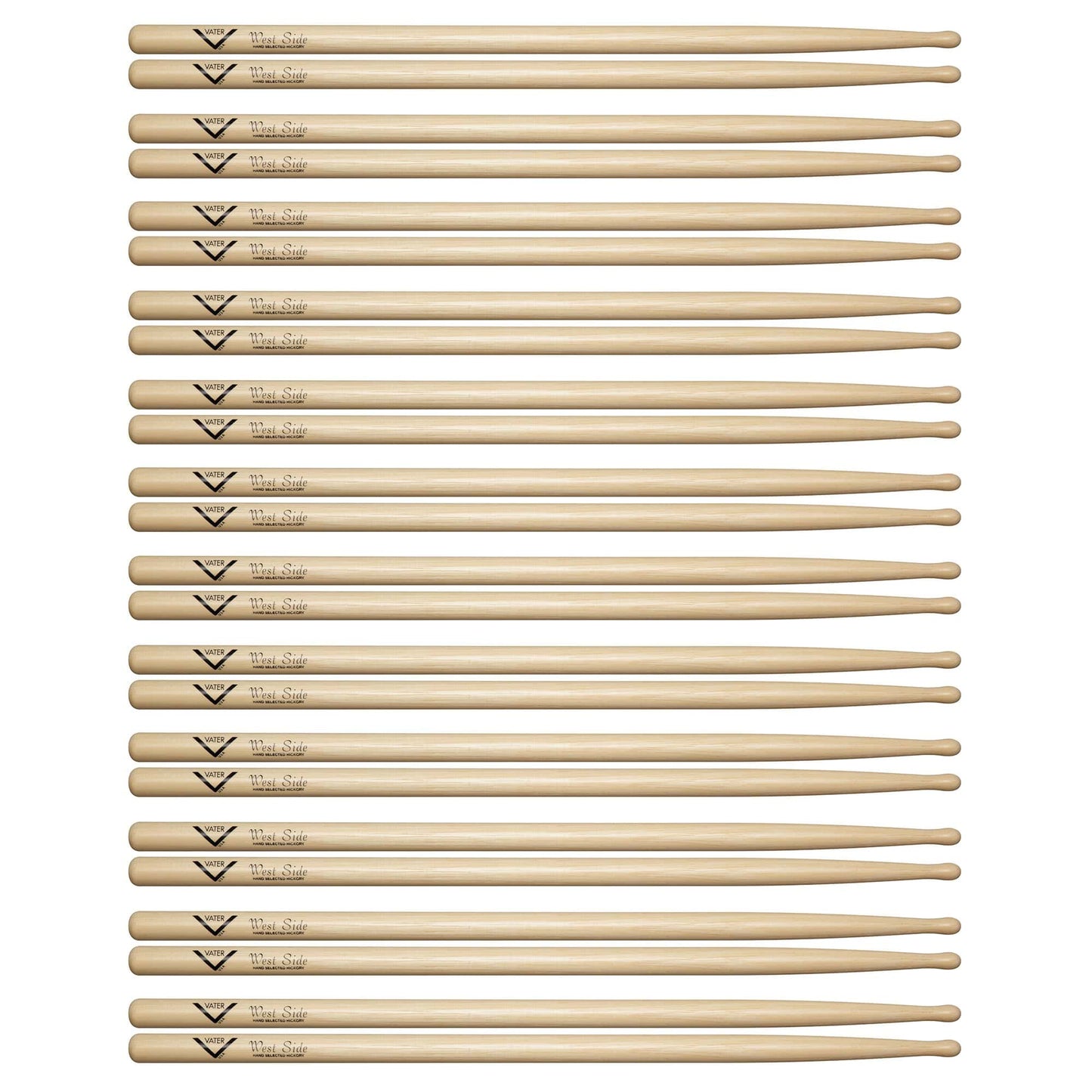 Vater Hickory West Side Wood Tip Drum Sticks (12 Pair Bundle) Drums and Percussion