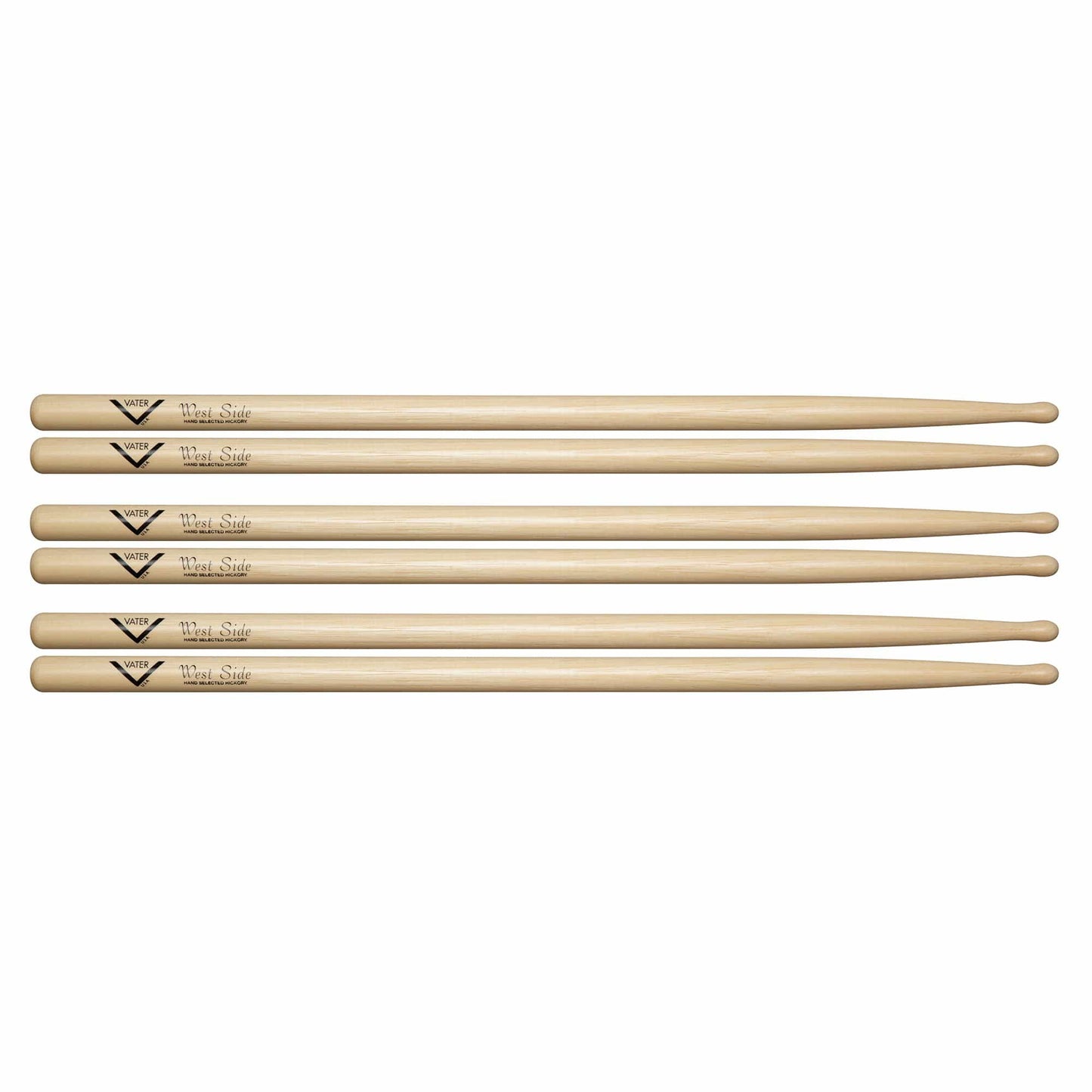 Vater Hickory West Side Wood Tip Drum Sticks (3 Pair Bundle) Drums and Percussion