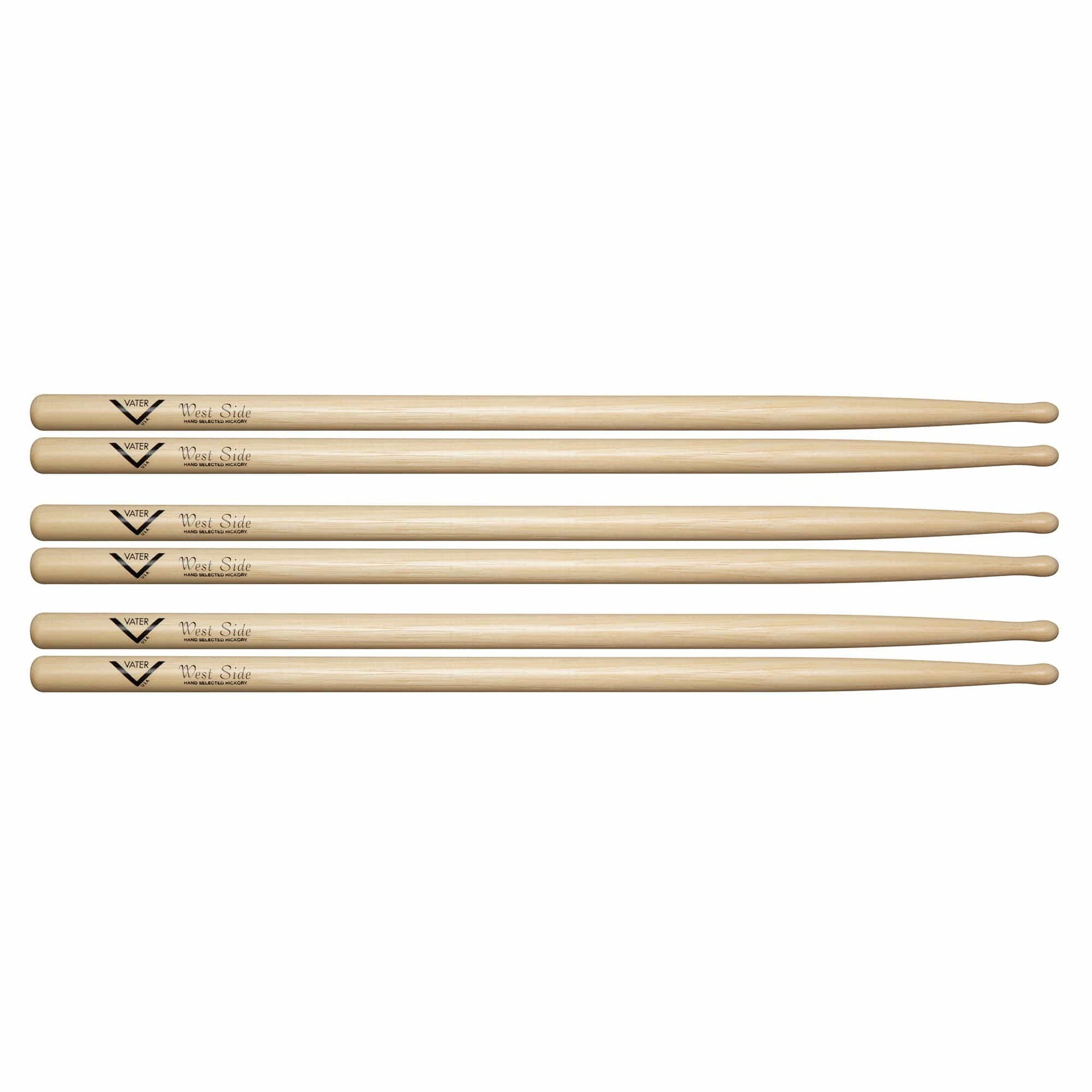 Vater Hickory West Side Wood Tip Drum Sticks (3 Pair Bundle) Drums and Percussion