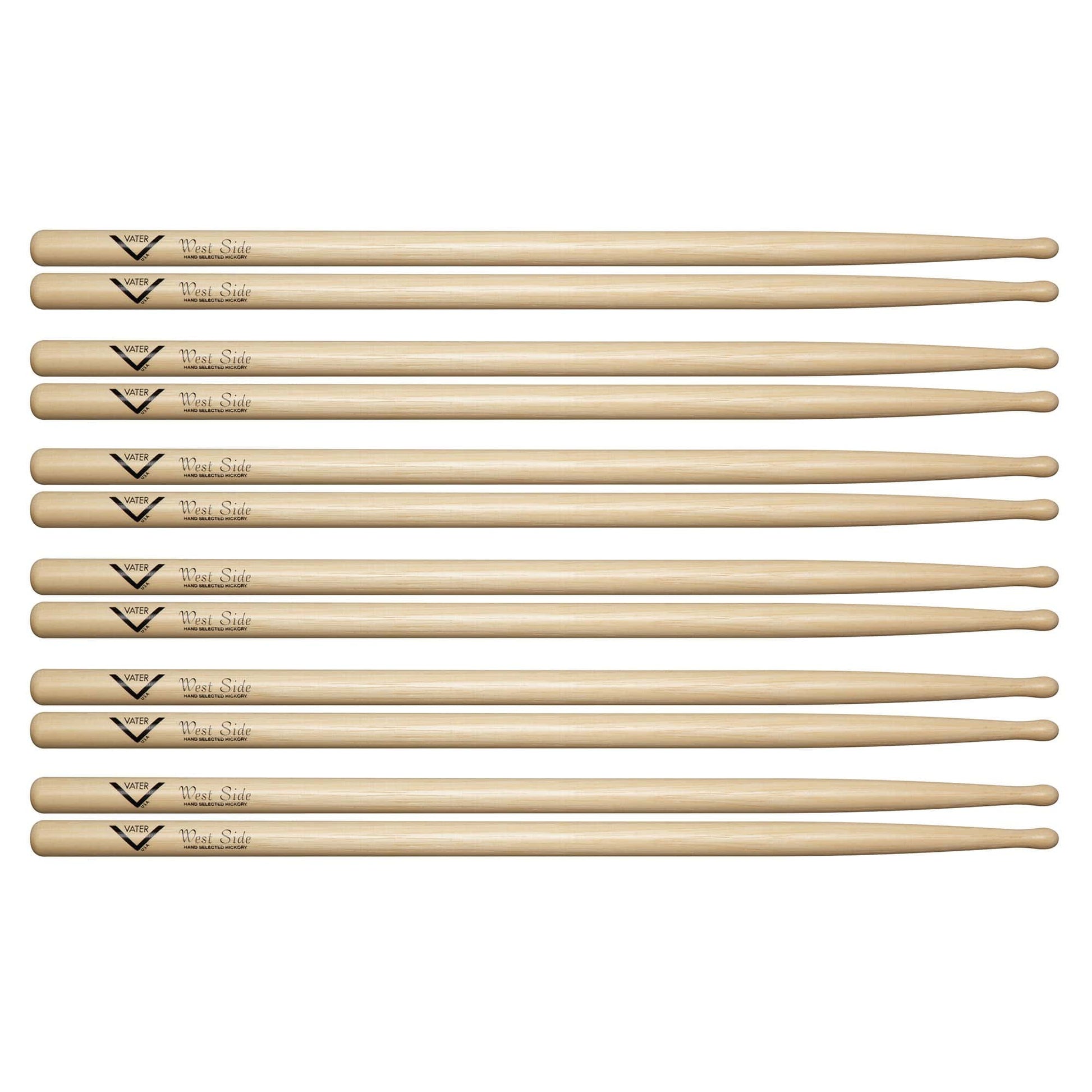 Vater Hickory West Side Wood Tip Drum Sticks (6 Pair Bundle) Drums and Percussion