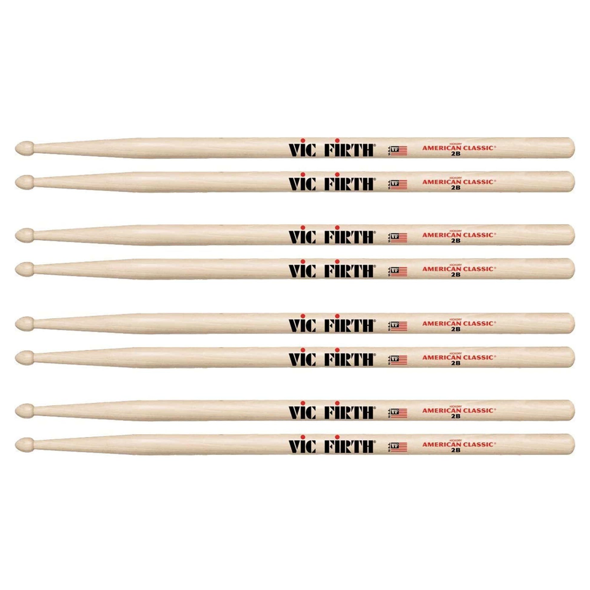 Vic Firth American Classic 2B Wood Tip Drum Sticks (3 Pair Bundle + 1 Free) Drums and Percussion / Parts and Accessories / Drum Sticks and Mallets