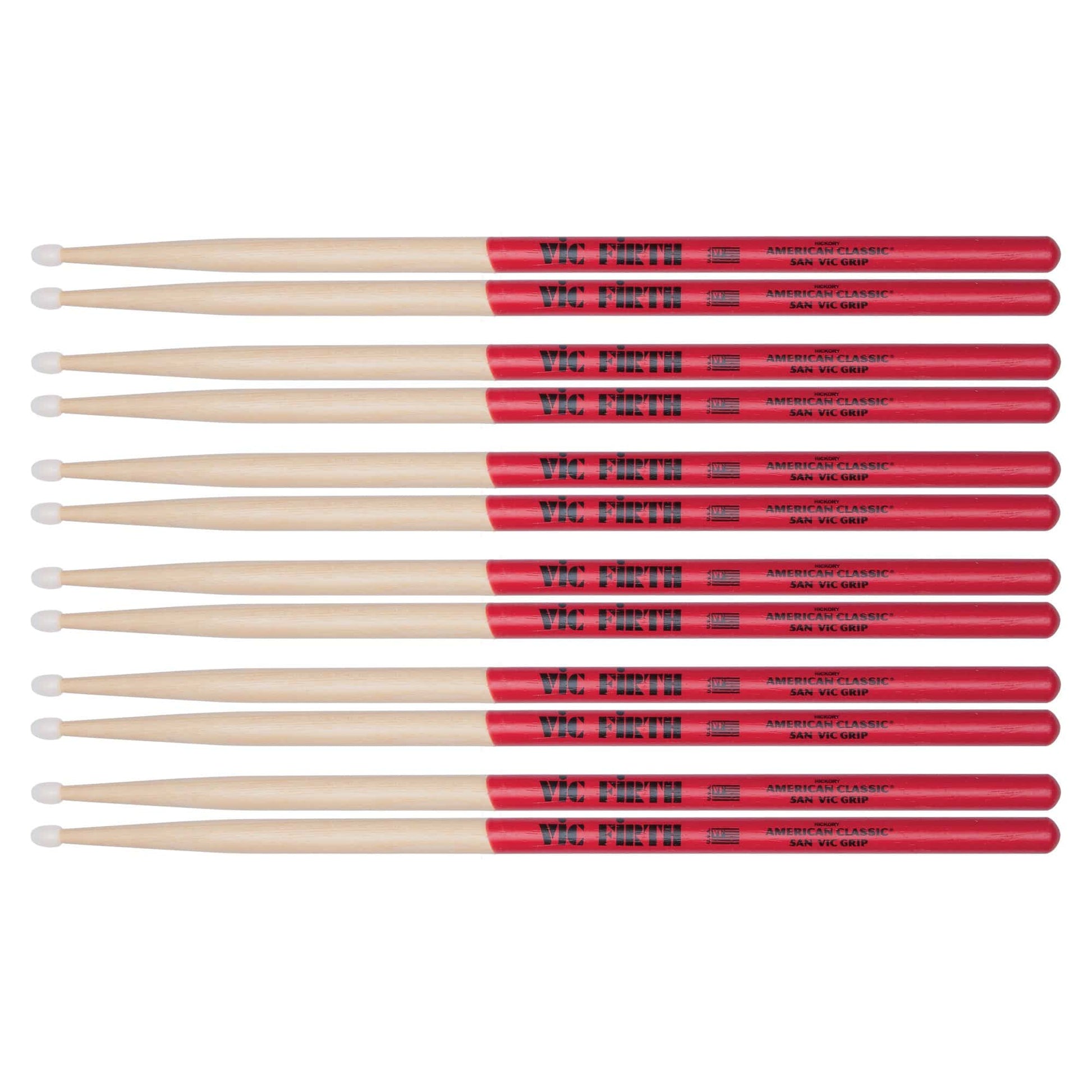 Vic Firth American Classic 5A Vic Grip Nylon Tip Drum Sticks (6 Pair Bundle) Drums and Percussion / Parts and Accessories / Drum Sticks and Mallets