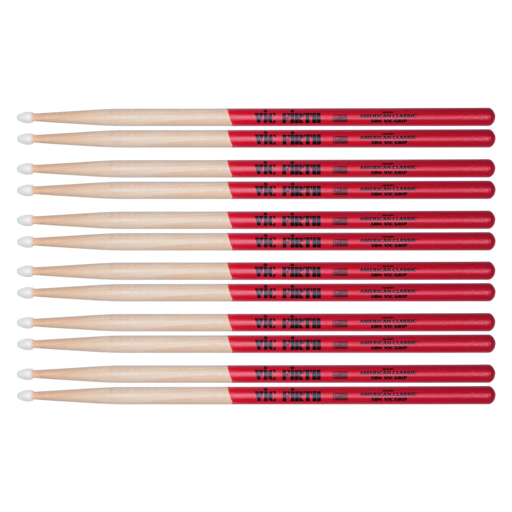 Vic Firth American Classic 5B Vic Grip Nylon Tip Drum Sticks (6 Pair Bundle) Drums and Percussion / Parts and Accessories / Drum Sticks and Mallets