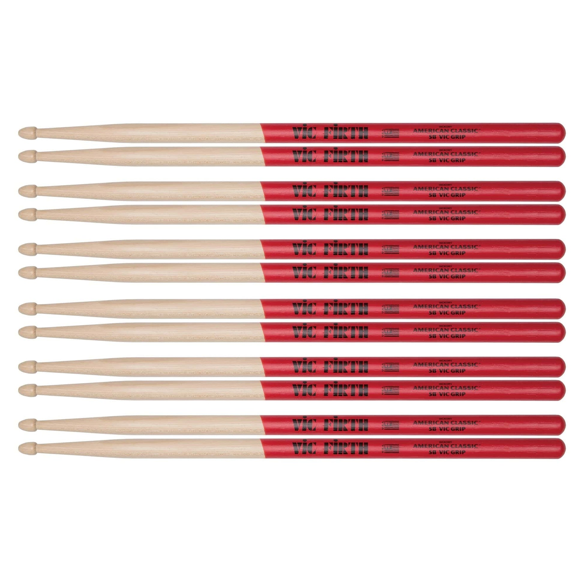 Vic Firth American Classic 5B Vic Grip Wood Tip Drum Sticks (6 Pair Bundle) Drums and Percussion / Parts and Accessories / Drum Sticks and Mallets