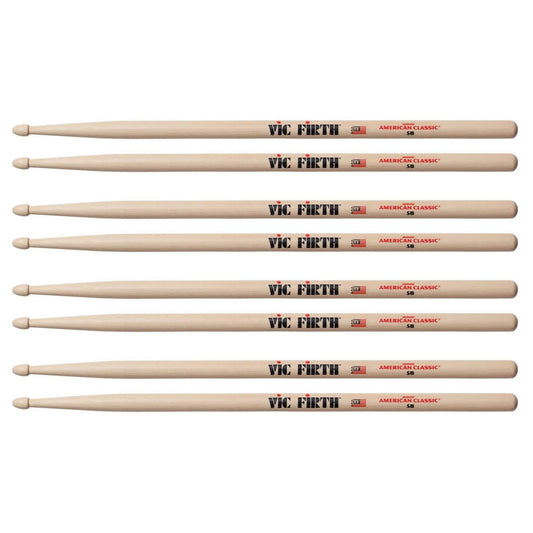 Vic Firth American Classic 5B Wood Tip Drum Sticks (3 Pair Bundle + 1 Free) Drums and Percussion / Parts and Accessories / Drum Sticks and Mallets