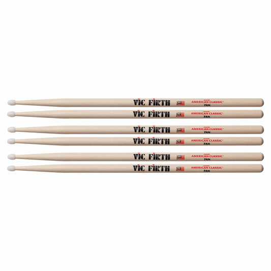 Vic Firth American Classic 7A Nylon Tip Drum Sticks (3 Pair Bundle) Drums and Percussion / Parts and Accessories / Drum Sticks and Mallets