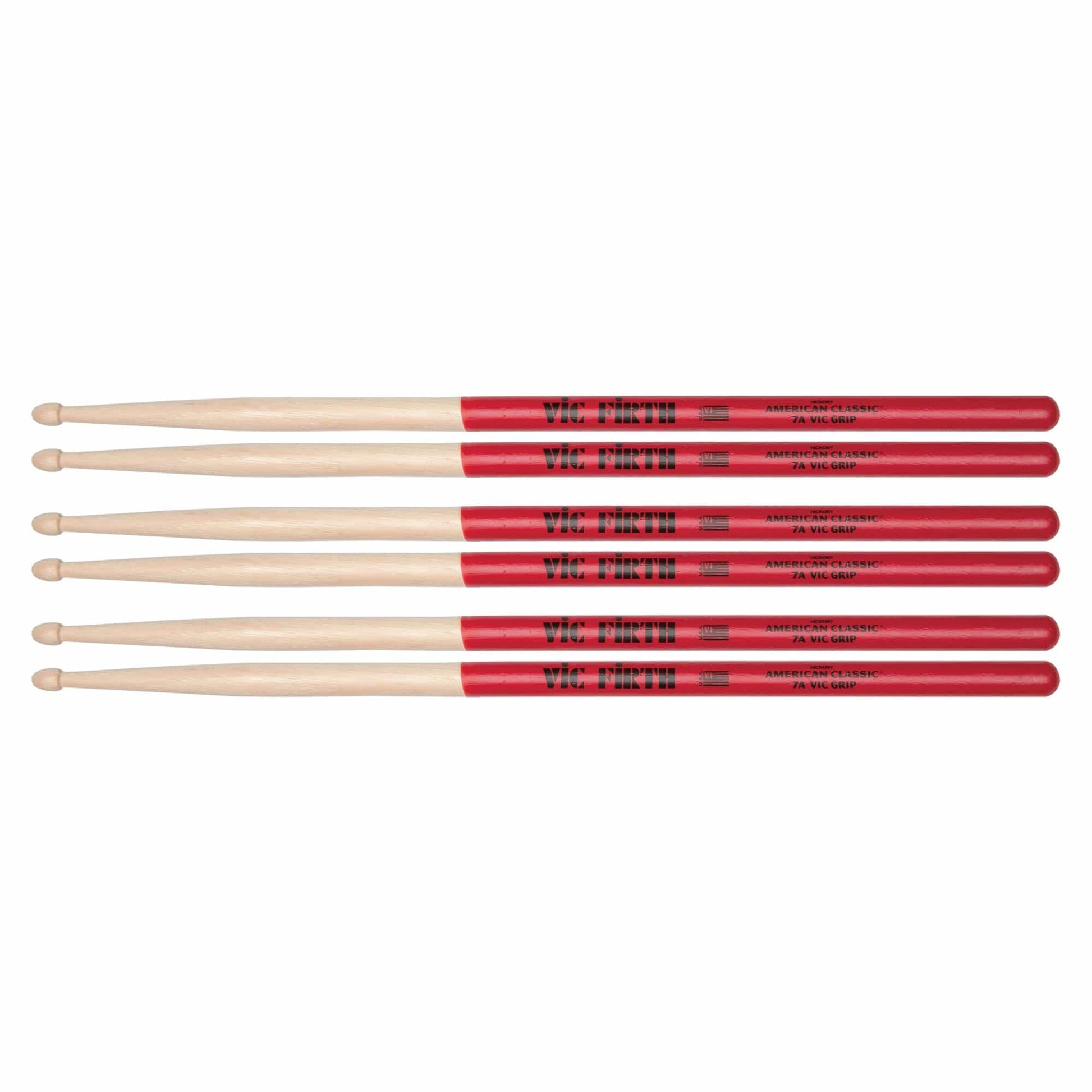 Vic Firth American Classic 7A Vic Grip Wood Tip Drum Sticks (3 Pair Bundle) Drums and Percussion / Parts and Accessories / Drum Sticks and Mallets