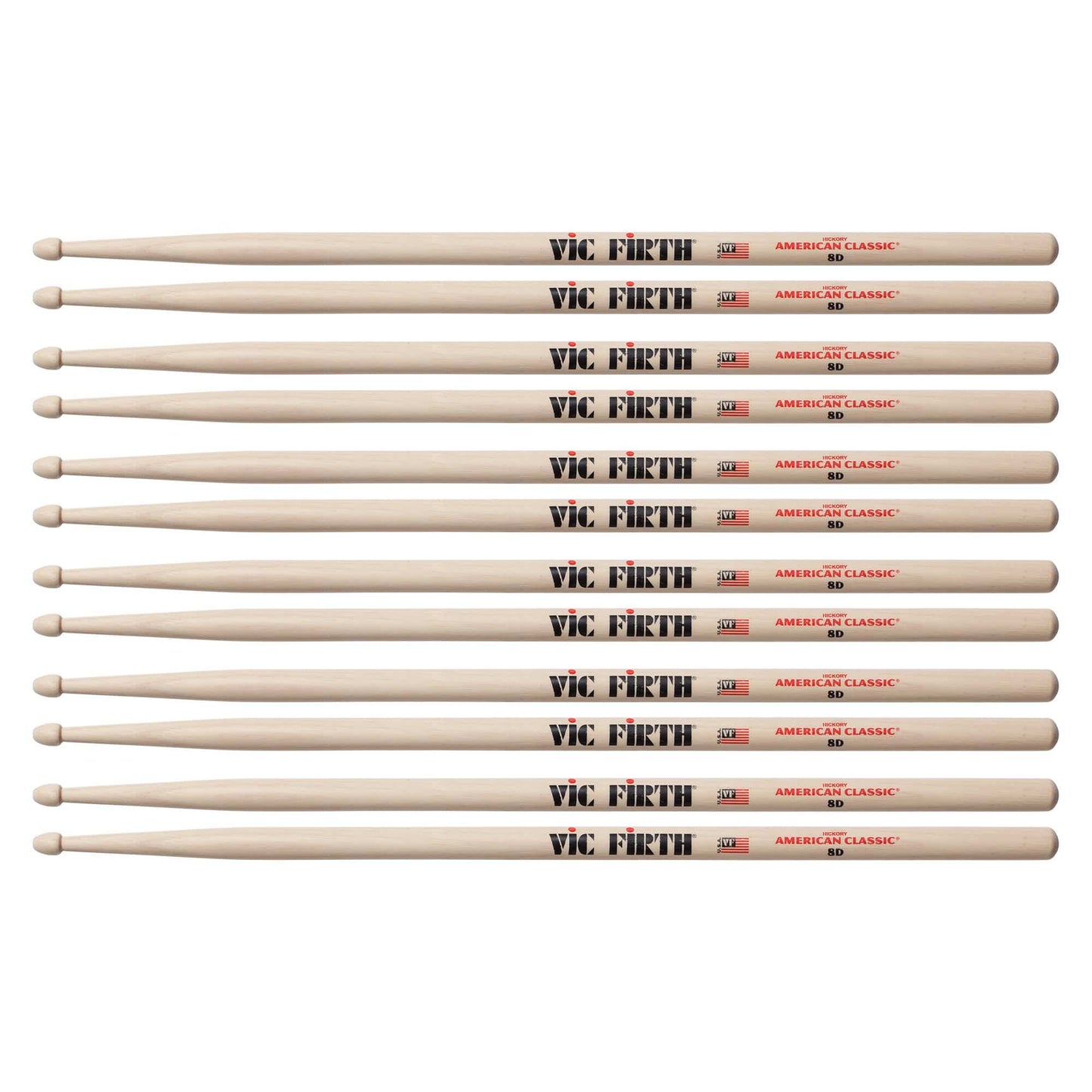 Vic Firth American Classic 8D Wood Tip Drum Sticks (6 Pair Bundle) Drums and Percussion / Parts and Accessories / Drum Sticks and Mallets
