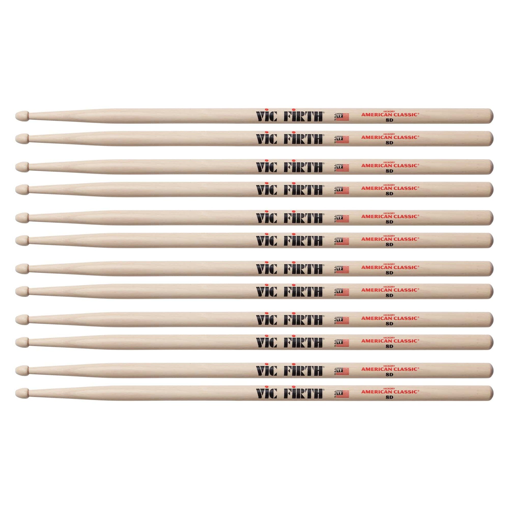 Vic Firth American Classic 8D Wood Tip Drum Sticks (6 Pair Bundle) Drums and Percussion / Parts and Accessories / Drum Sticks and Mallets
