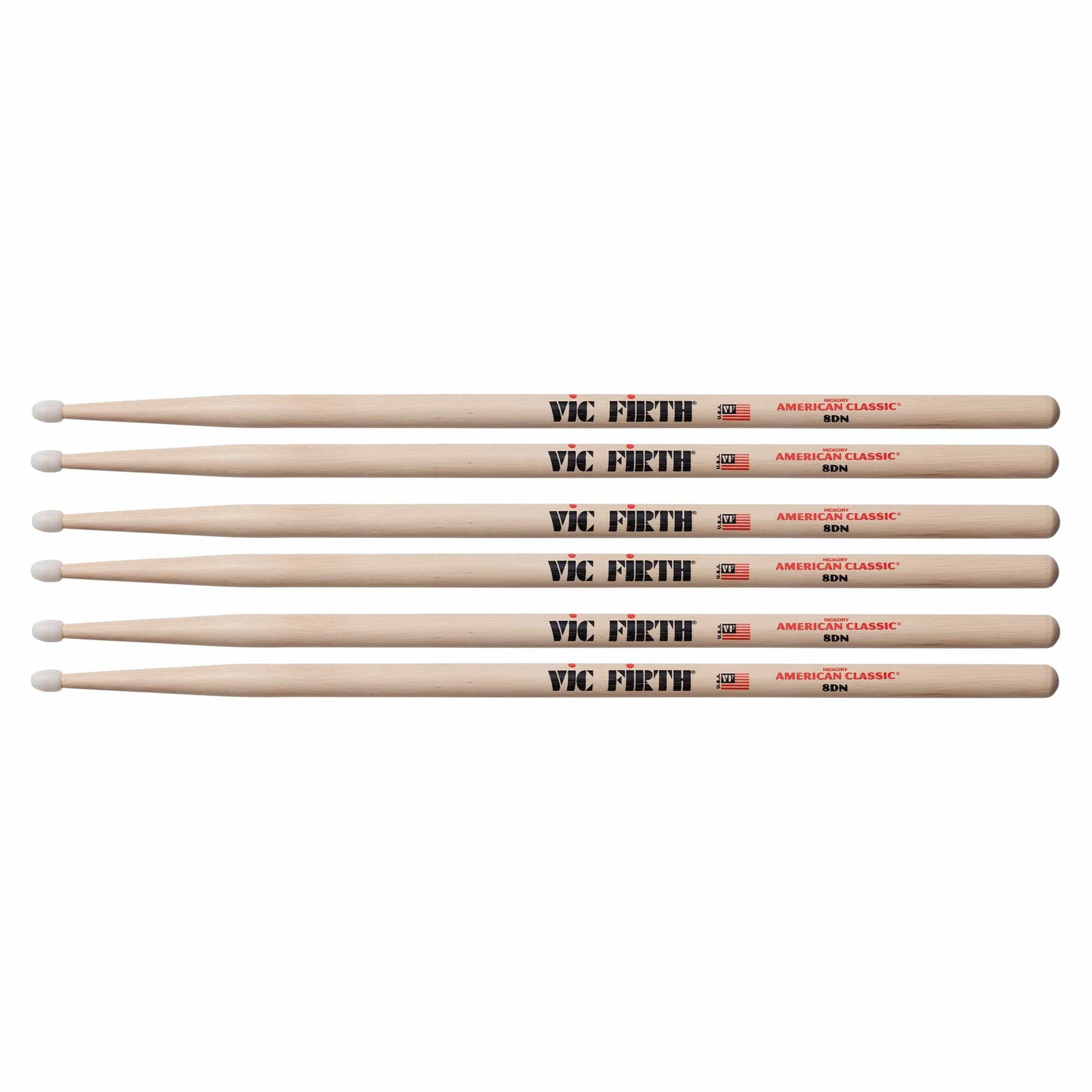 Vic Firth American Classic 8DN Nylon Tip Drum Sticks (3 Pair Bundle) Drums and Percussion / Parts and Accessories / Drum Sticks and Mallets