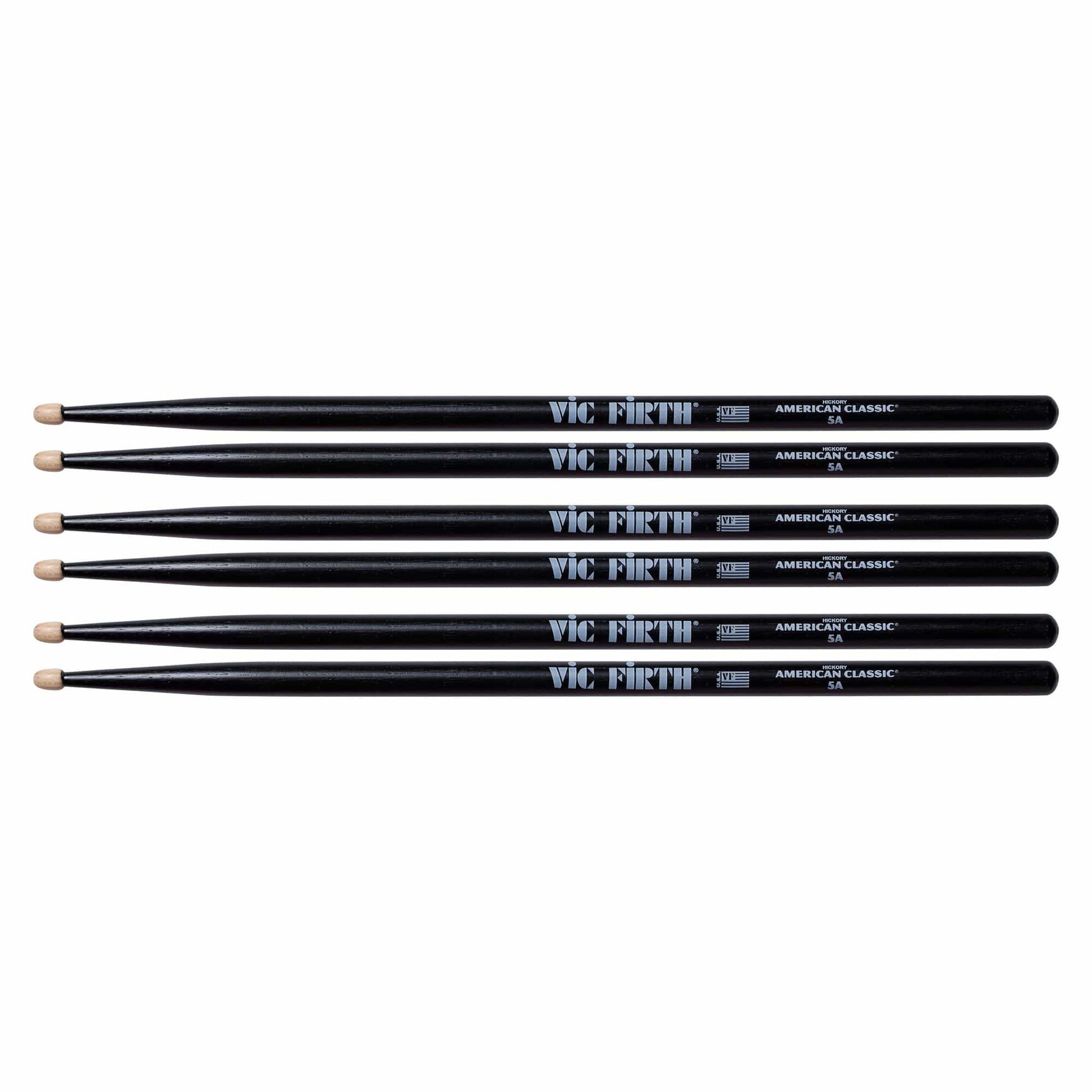 Vic Firth American Classic Black 5A Wood Tip Drum Sticks (3 Pair Bundle) Drums and Percussion / Parts and Accessories / Drum Sticks and Mallets