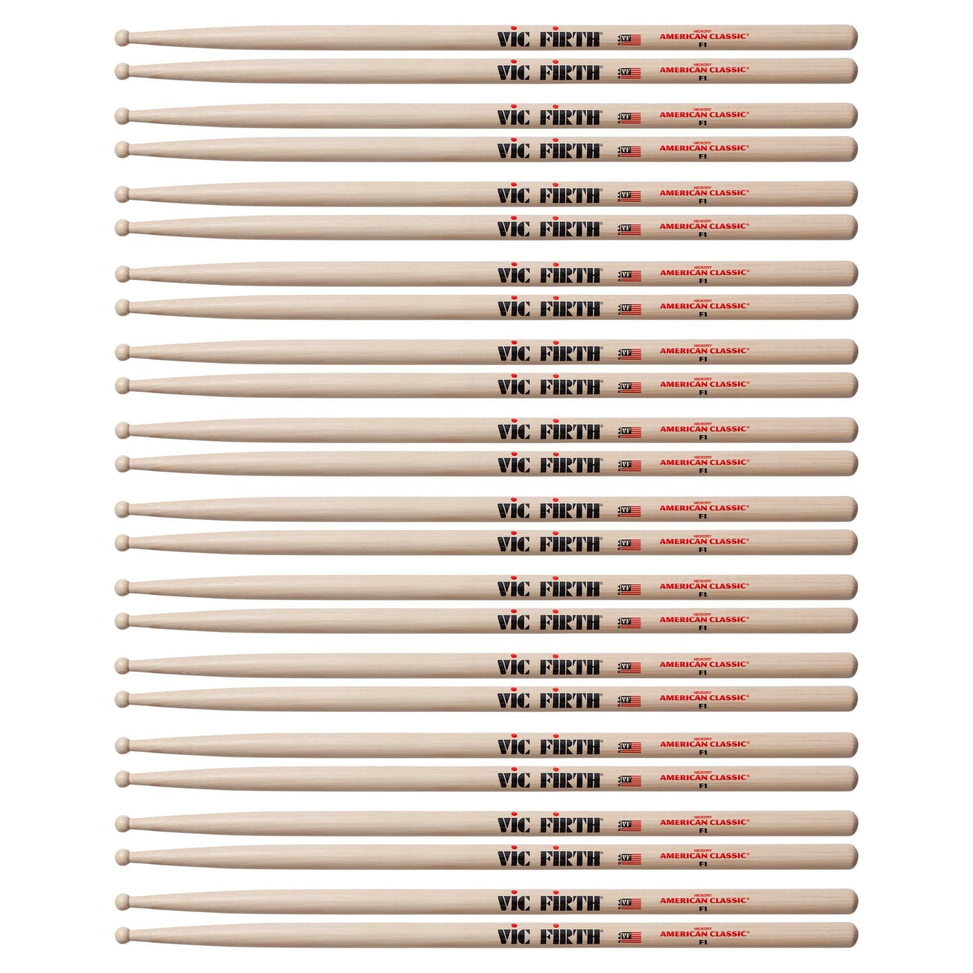 Vic Firth American Classic F1 Wood Tip Drum Sticks (12 Pair Bundle) Drums and Percussion / Parts and Accessories / Drum Sticks and Mallets