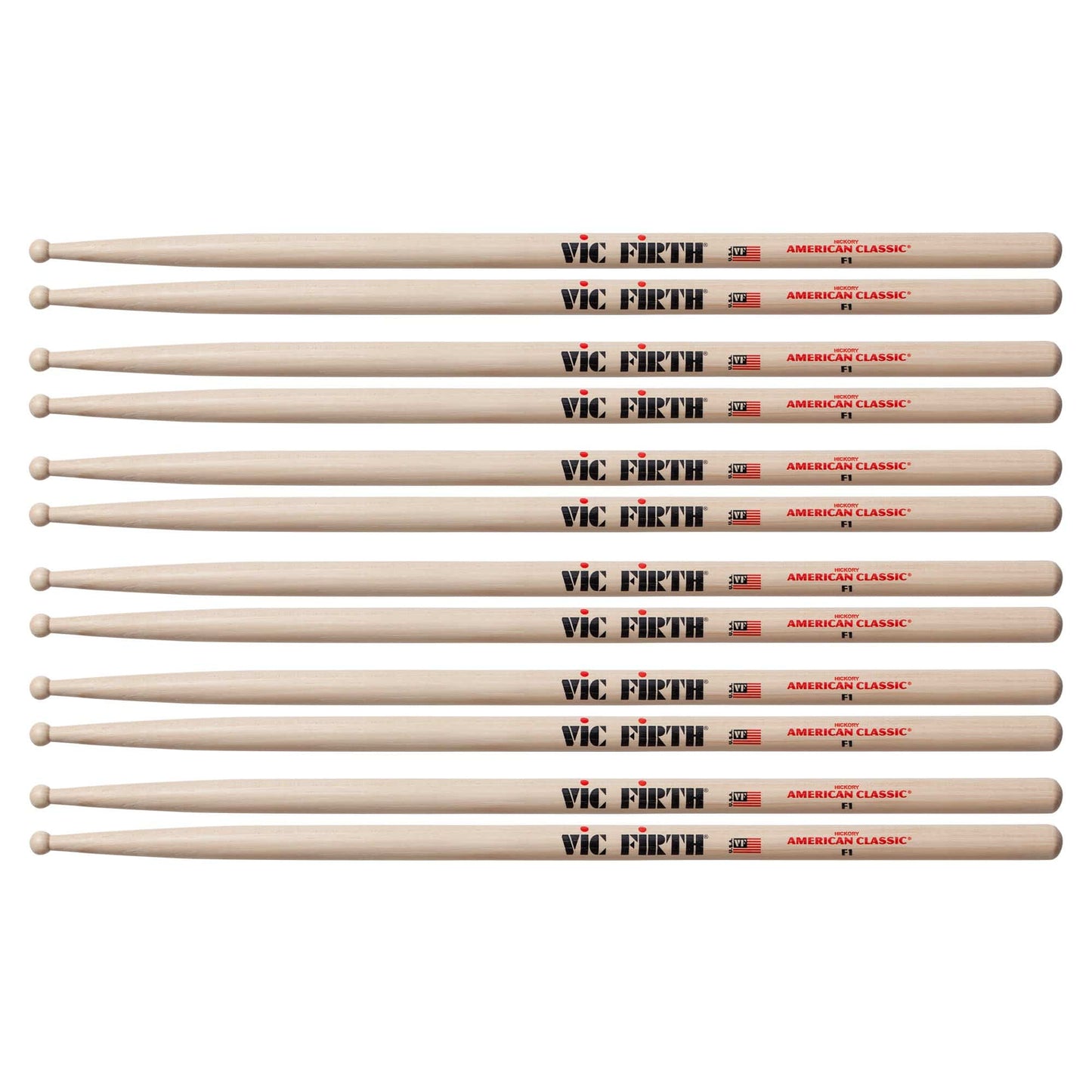 Vic Firth American Classic F1 Wood Tip Drum Sticks (6 Pair Bundle) Drums and Percussion / Parts and Accessories / Drum Sticks and Mallets
