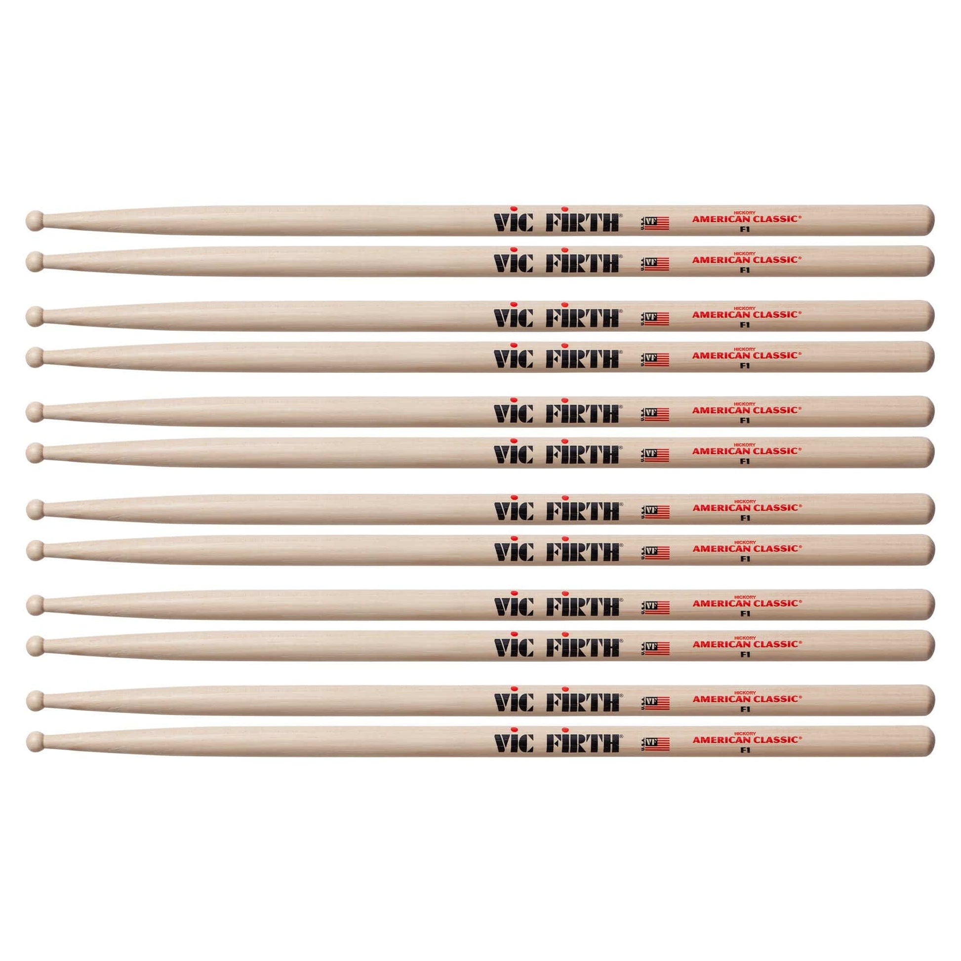 Vic Firth American Classic F1 Wood Tip Drum Sticks (6 Pair Bundle) Drums and Percussion / Parts and Accessories / Drum Sticks and Mallets
