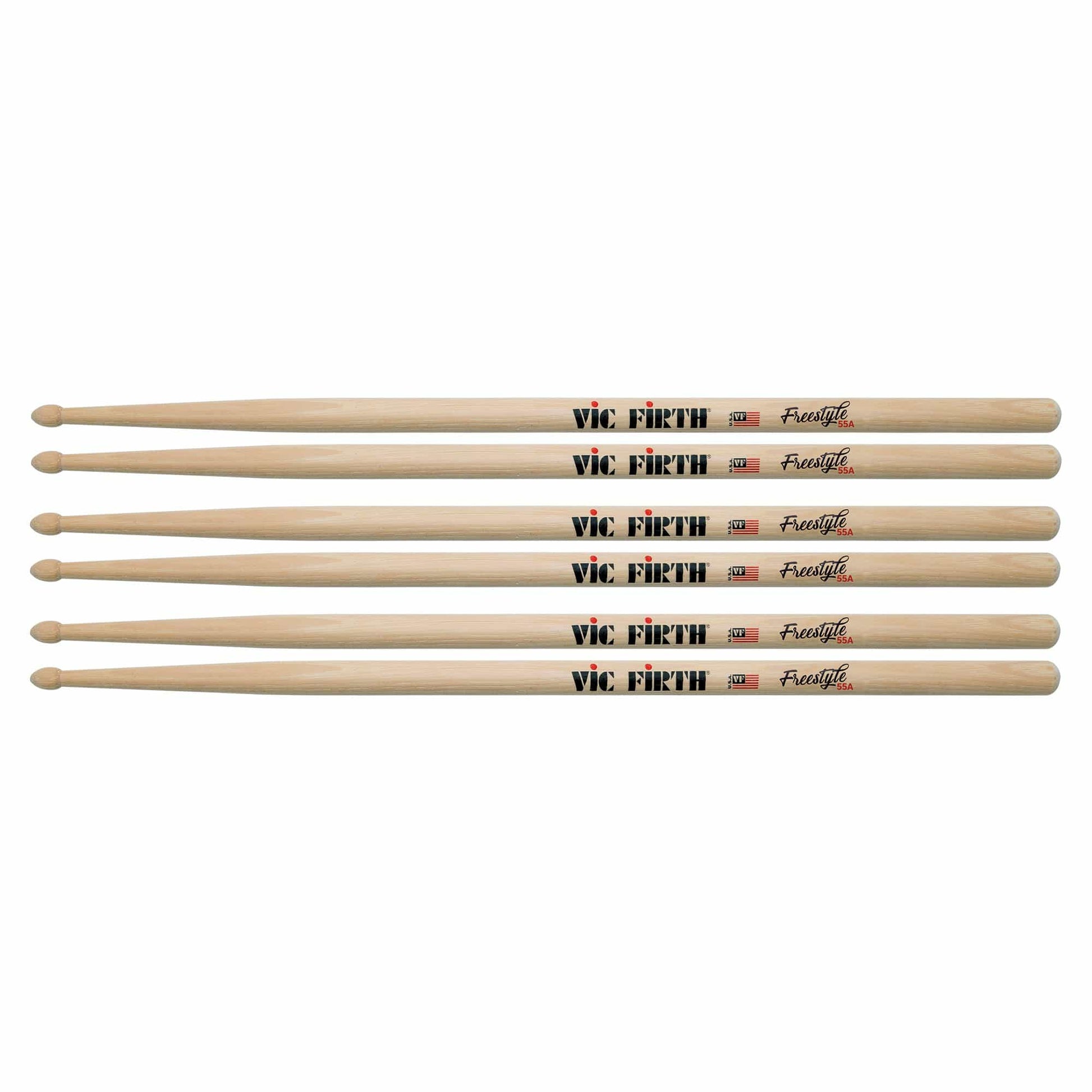 Vic Firth American Concept Freestyle 55A Wood Tip Drum Sticks (3 Pair Bundle) Drums and Percussion / Parts and Accessories / Drum Sticks and Mallets