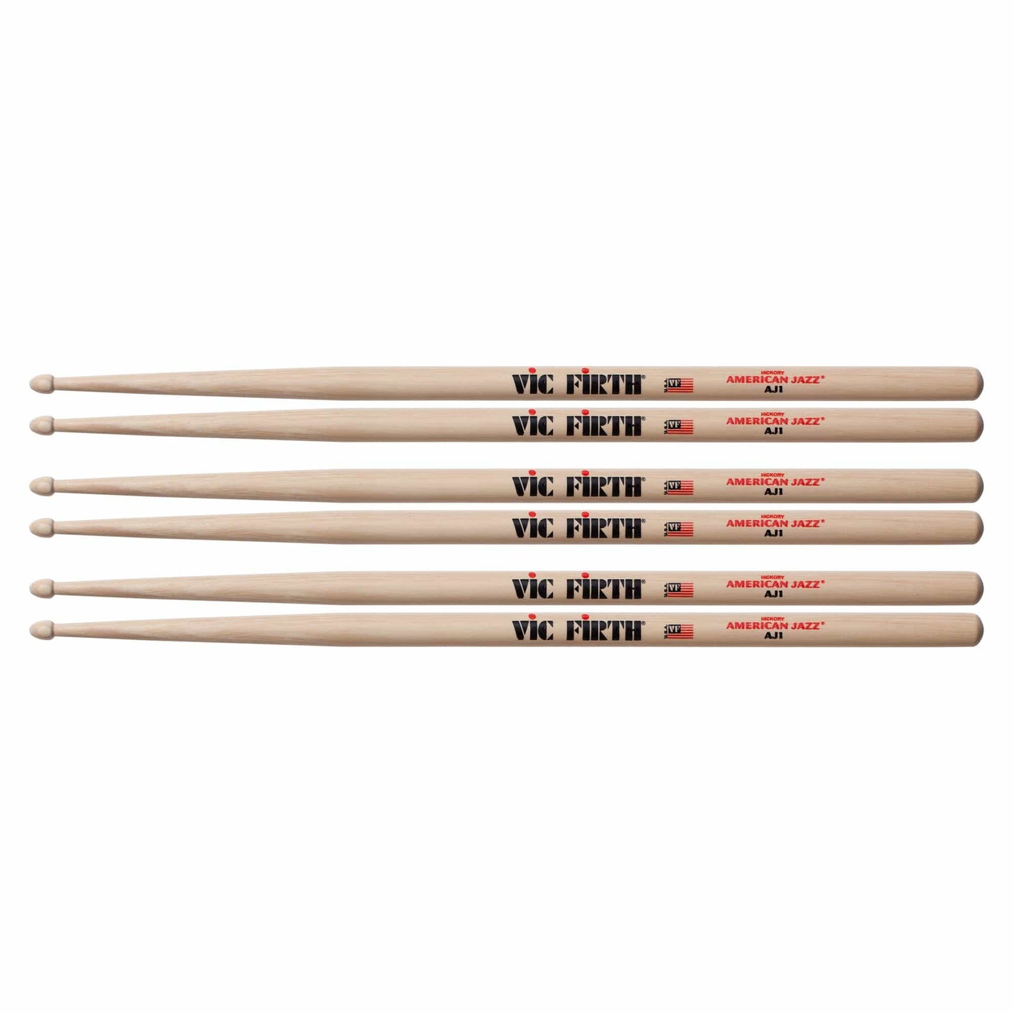Vic Firth American Jazz AJ1 Wood Tip Drum Sticks (3 Pair Bundle) Drums and Percussion / Parts and Accessories / Drum Sticks and Mallets