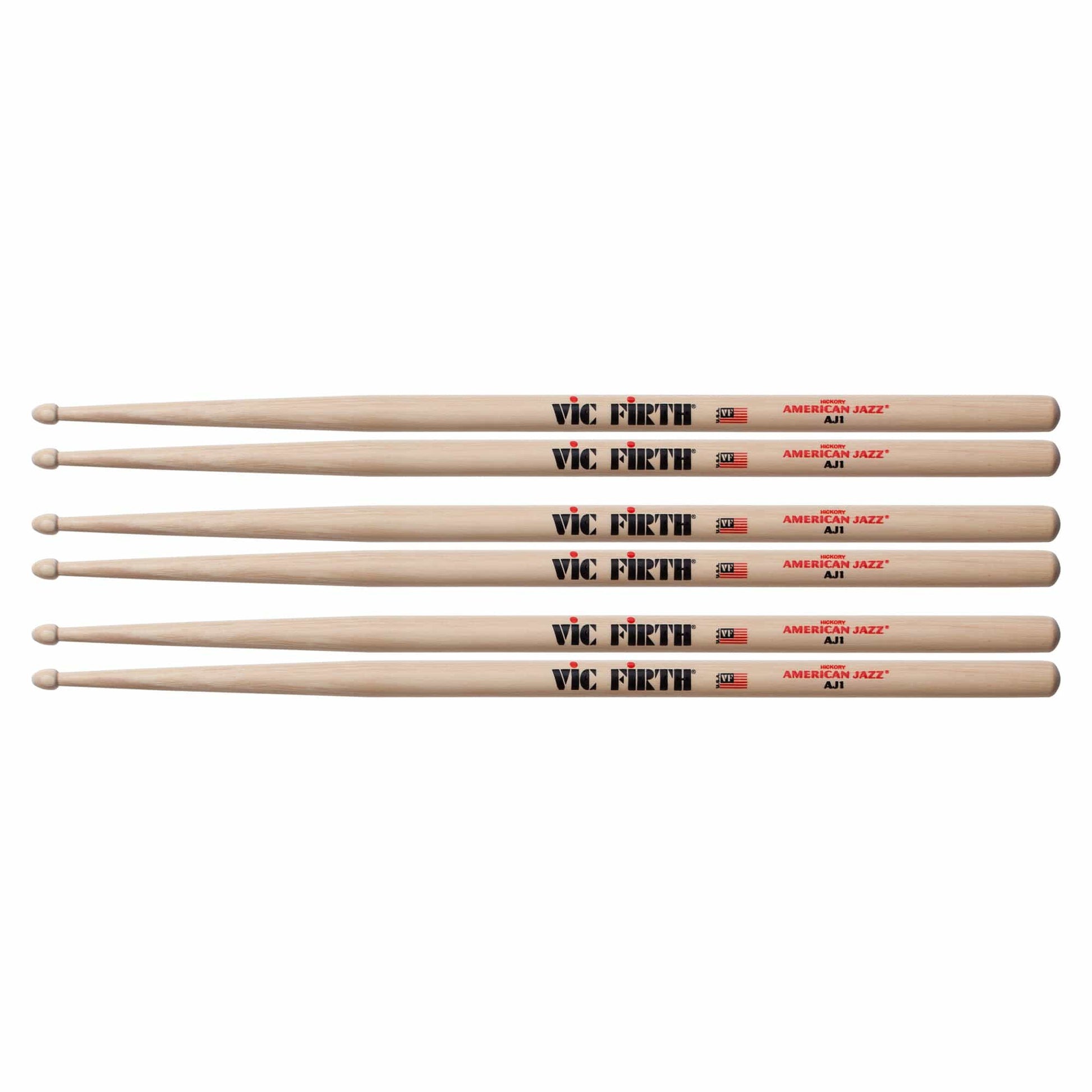 Vic Firth American Jazz AJ1 Wood Tip Drum Sticks (3 Pair Bundle) Drums and Percussion / Parts and Accessories / Drum Sticks and Mallets